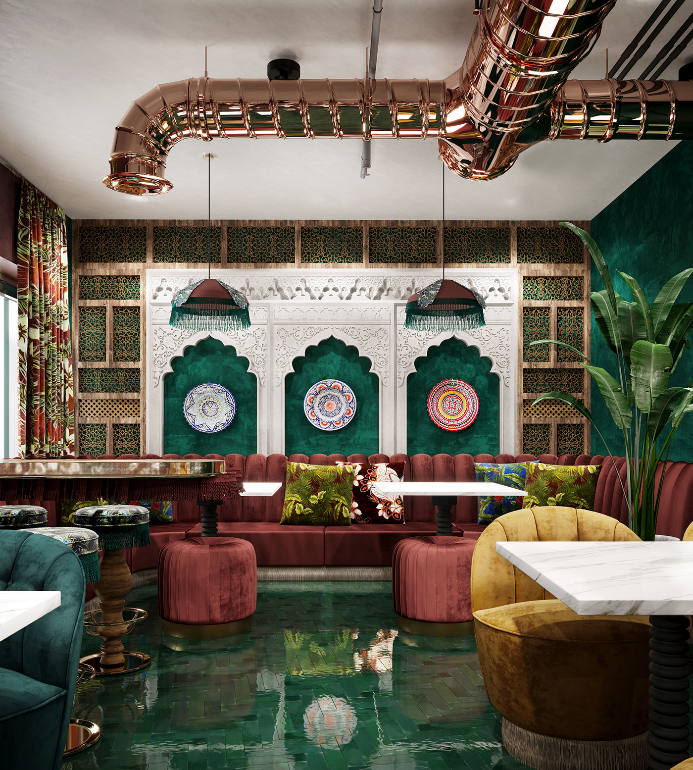 architecture art colorful design Moroccan restaurant visualization