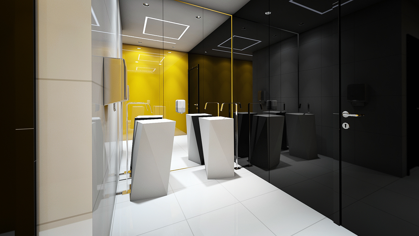 black and white monochrome bath LED design bathroom