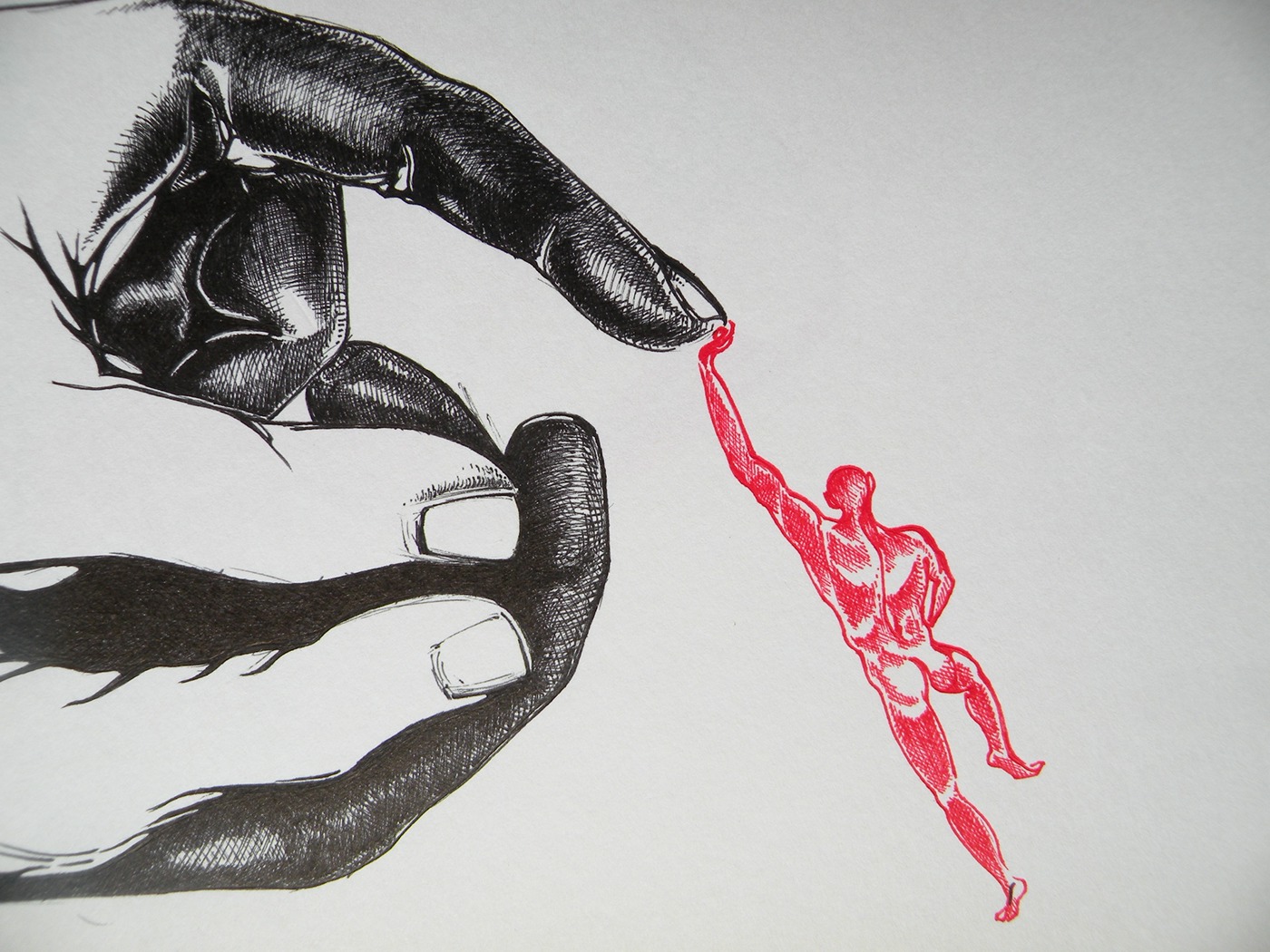 ink black red hand Nicolas Skorupka paper flower anatomy heart brain