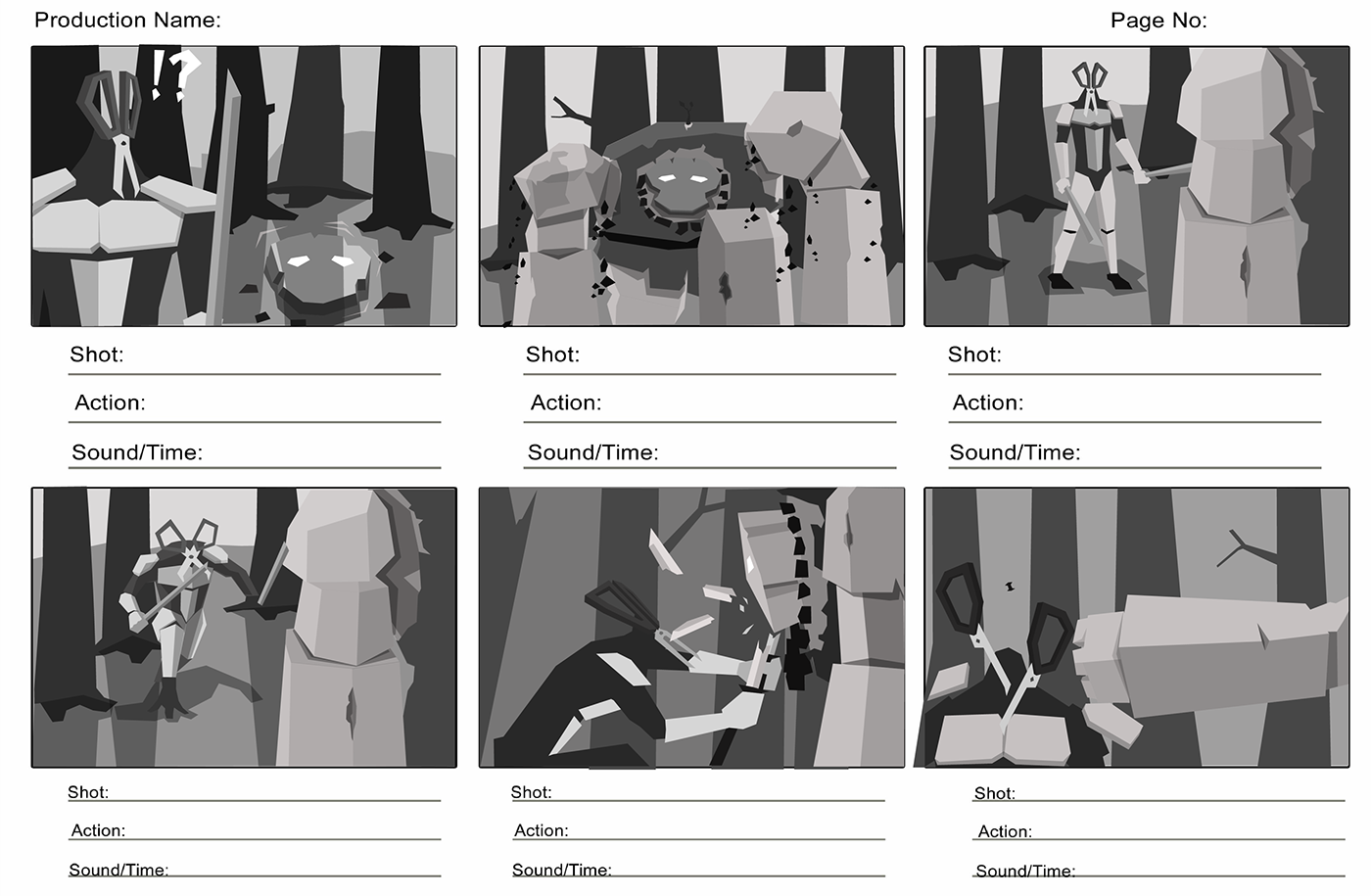 black and white Character design  ILLUSTRATION  jungle paper rock scissor story storyboard vector