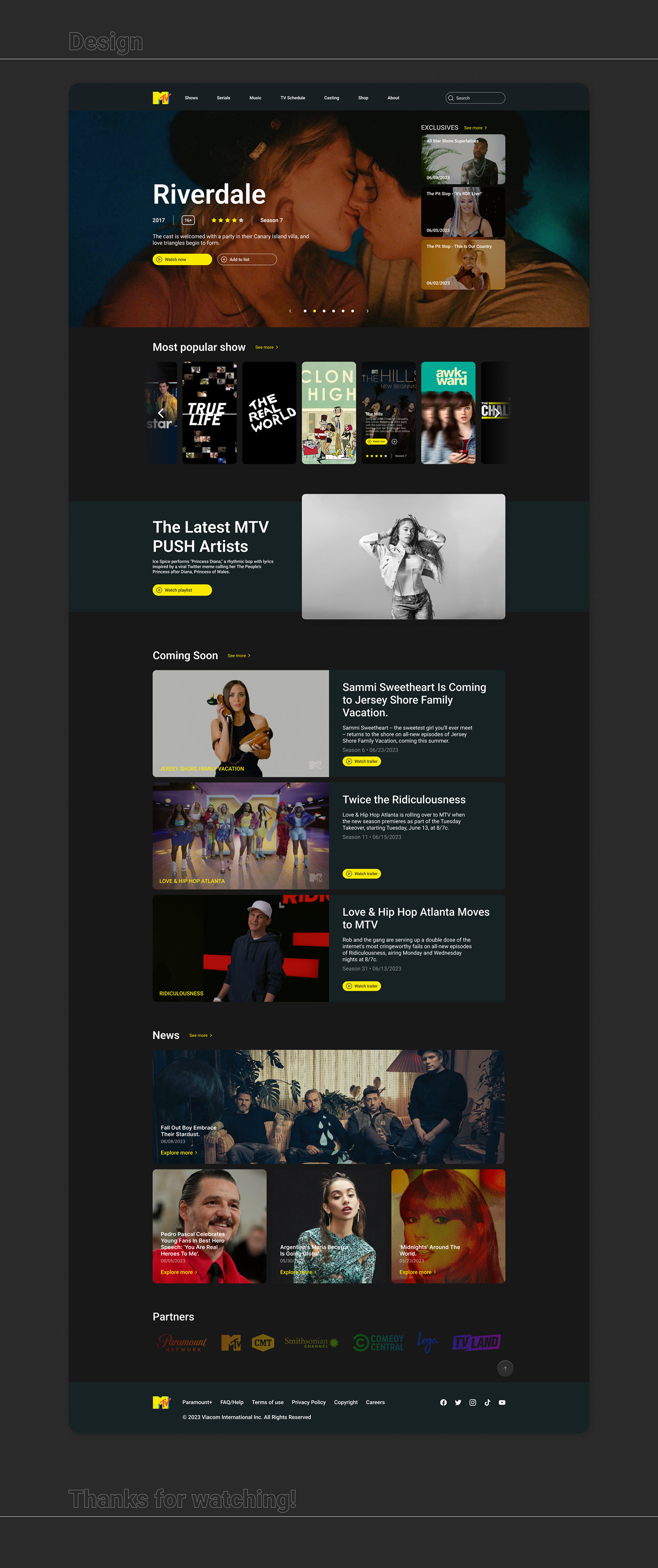 redesign landing page Show music riverdale serial UI/UX user interface Mtv