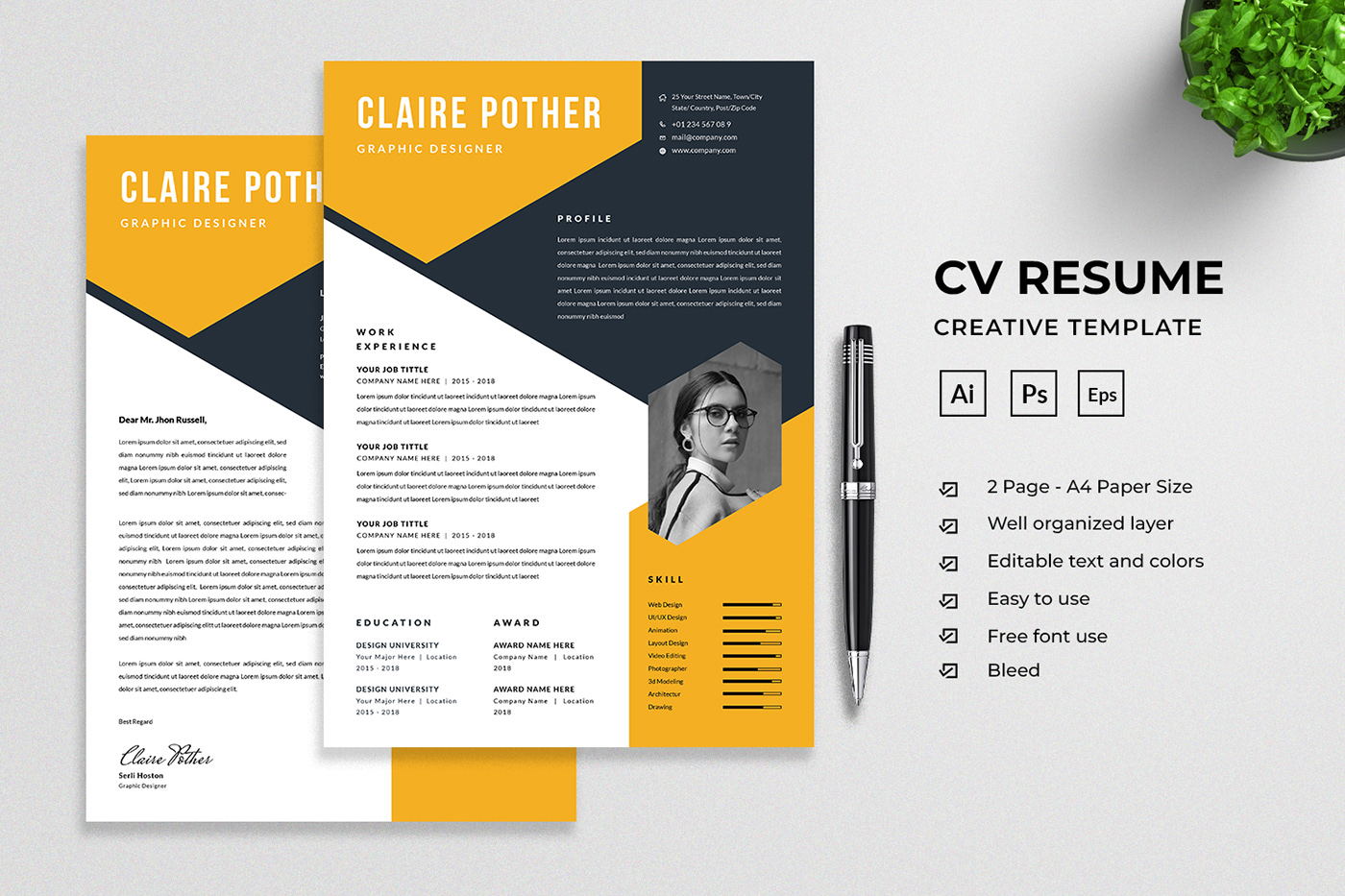 clean modern business Employment letter job CV Resume professional graphic