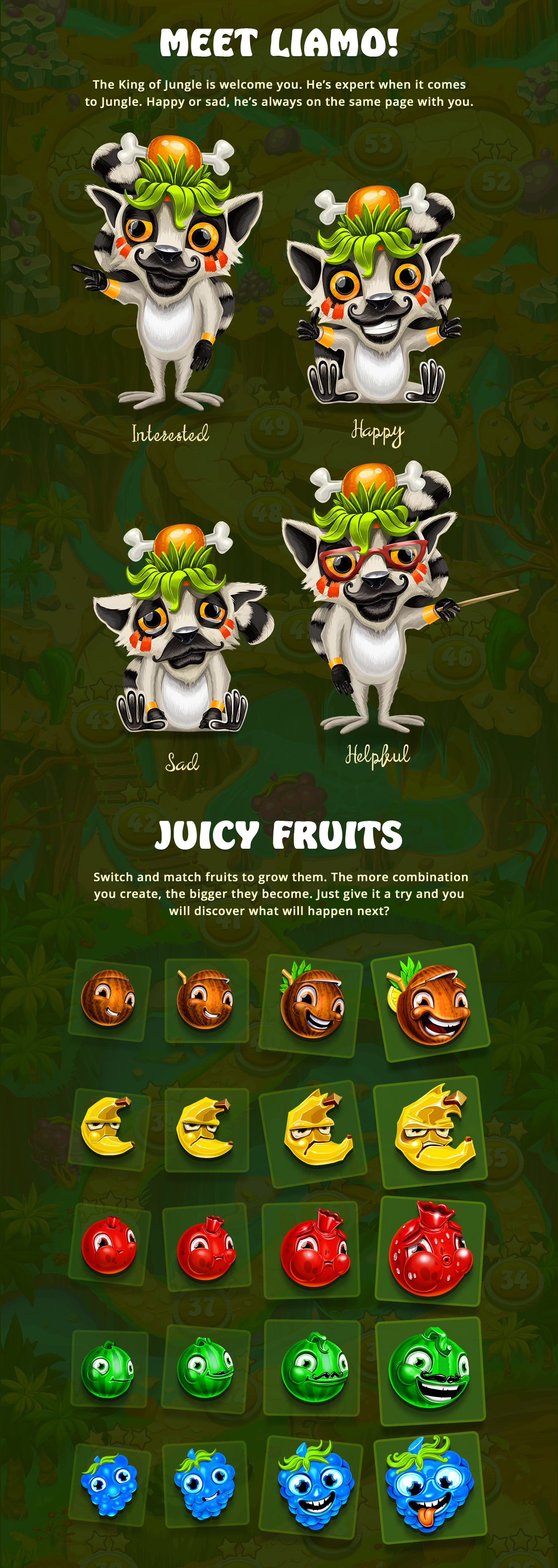 game ios concept puzzle Character match 3 Coconut banana grape jungle jam play pumpkin juicy