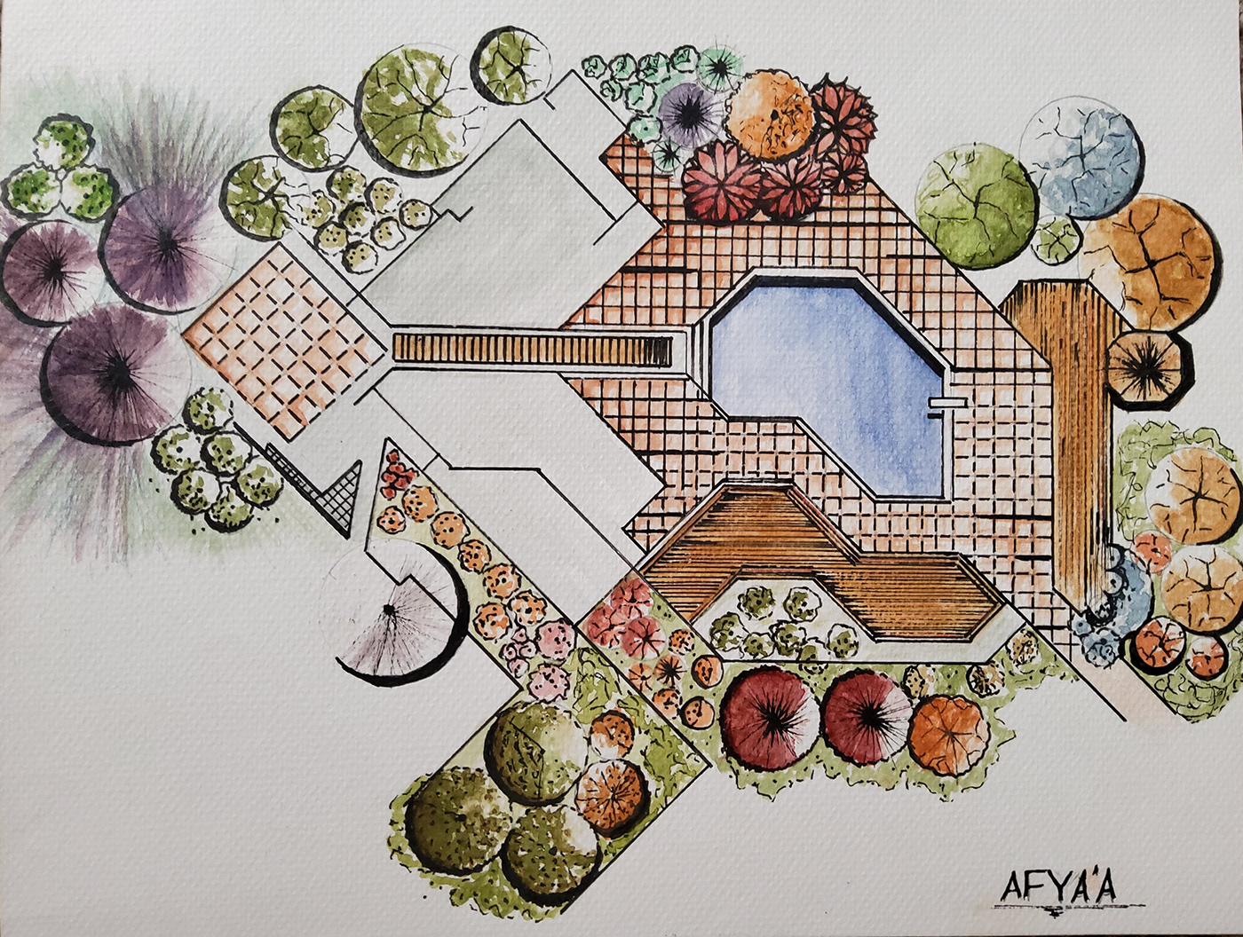 architecture Drawing  exterior Flowers green Landscape Nature plants Render watercolor