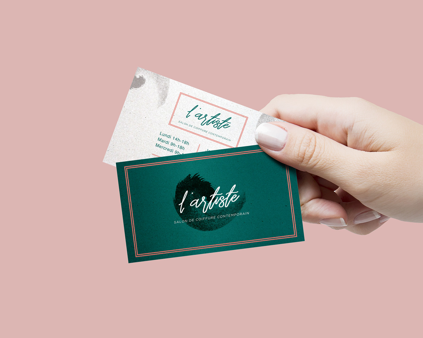 logo Design Graphic carte de visite business card carte de fidélité pink green contemporain coiffure