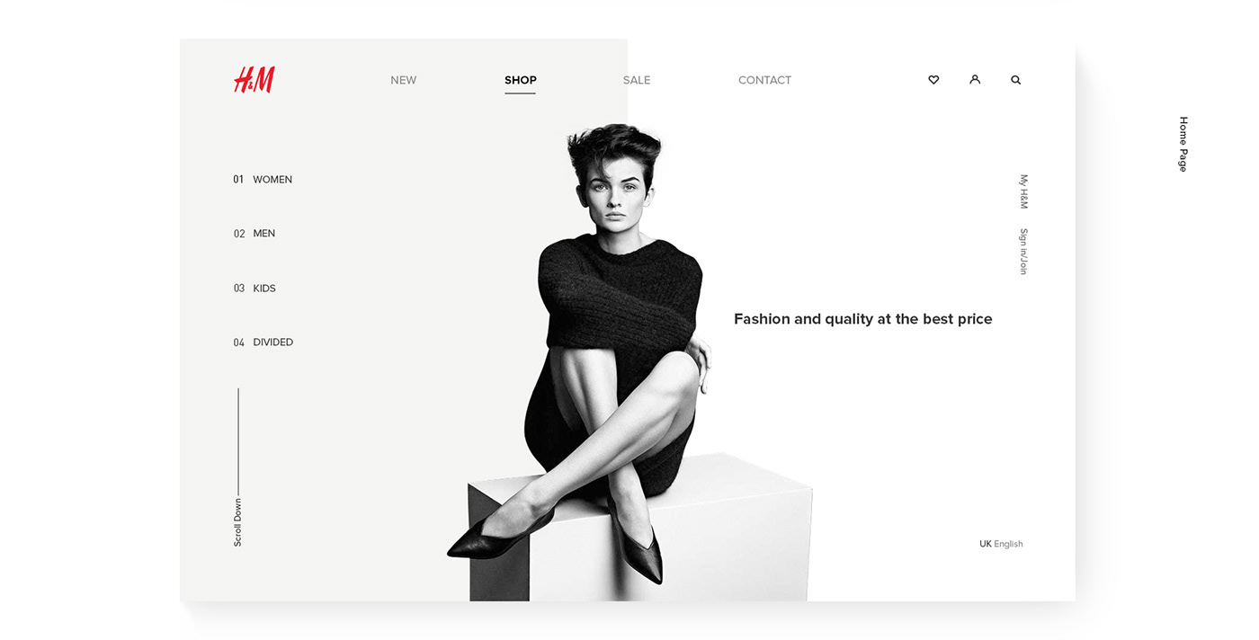 H&M Fashion  Clothing UI/UX interaction Web mobile design grey frame