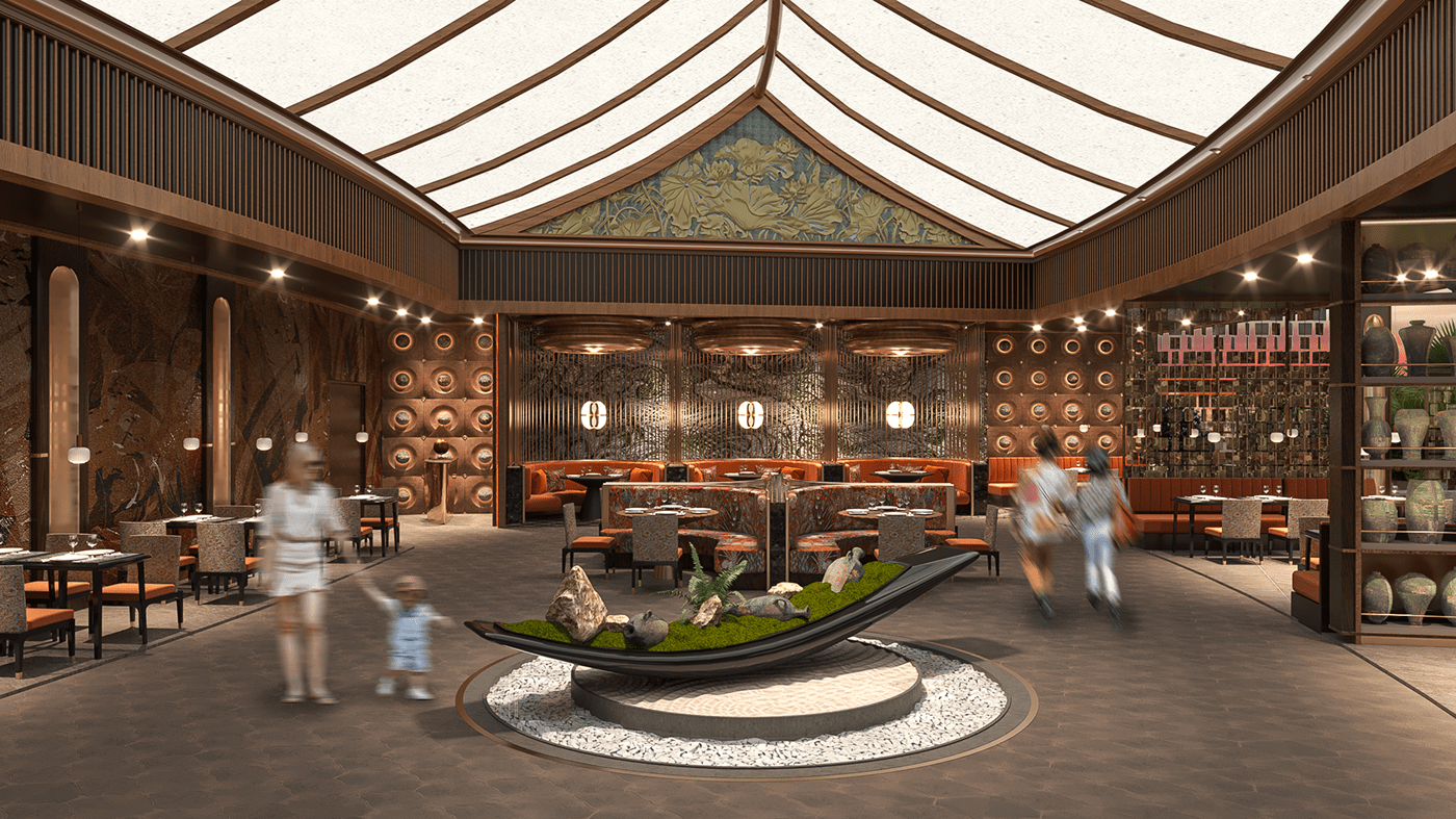 restaurant fine dining traditional hotel 3D interior design  Interior 3d modeling ceramic Render