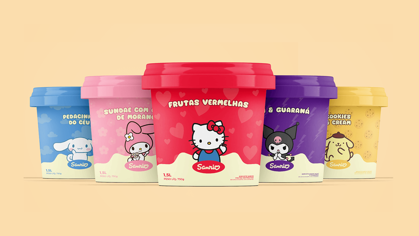 hello kitty Sanrio concept Brand Design marketing   ice cream sorvete Gelato Packaging product design 