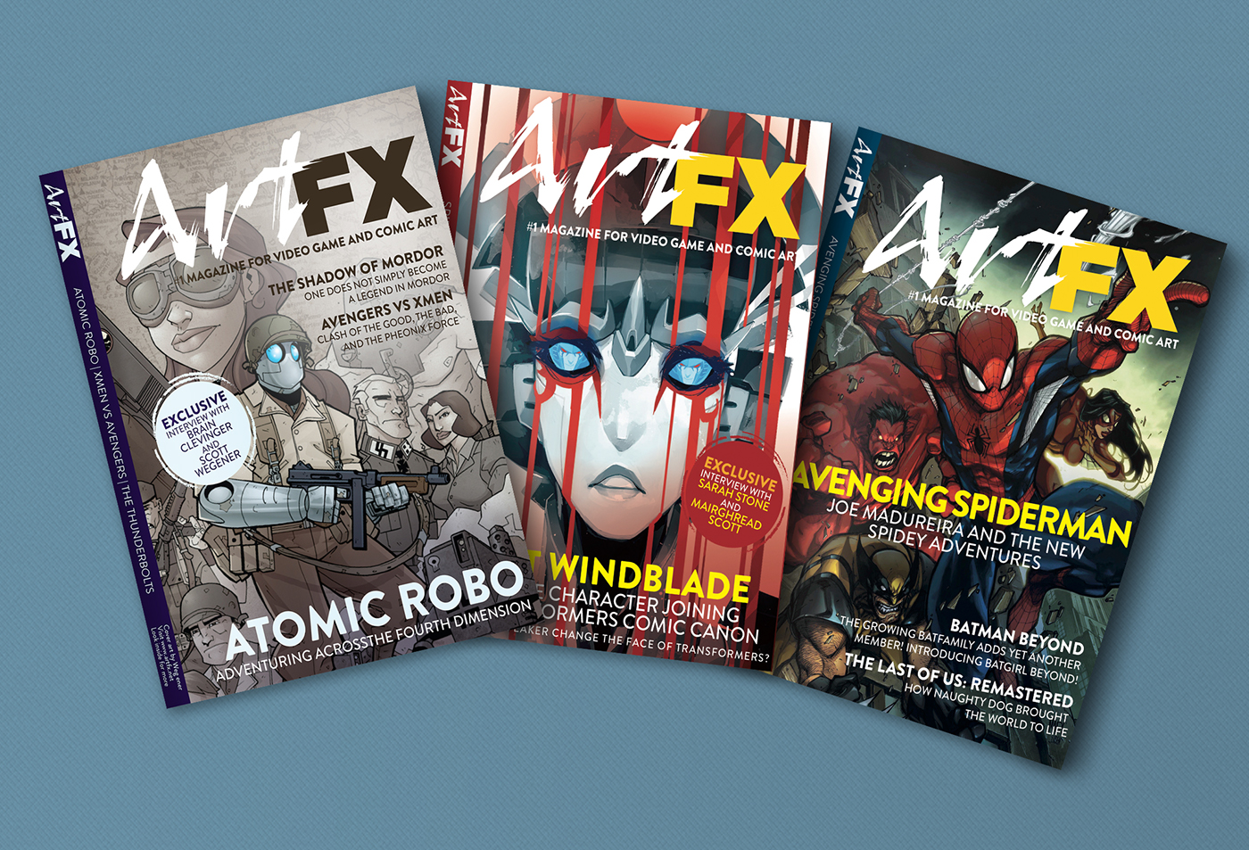 spiderman Windblade Atomic Robo comics Video Games magazine article spread mock design Transformers Magazine design publication layout destiny