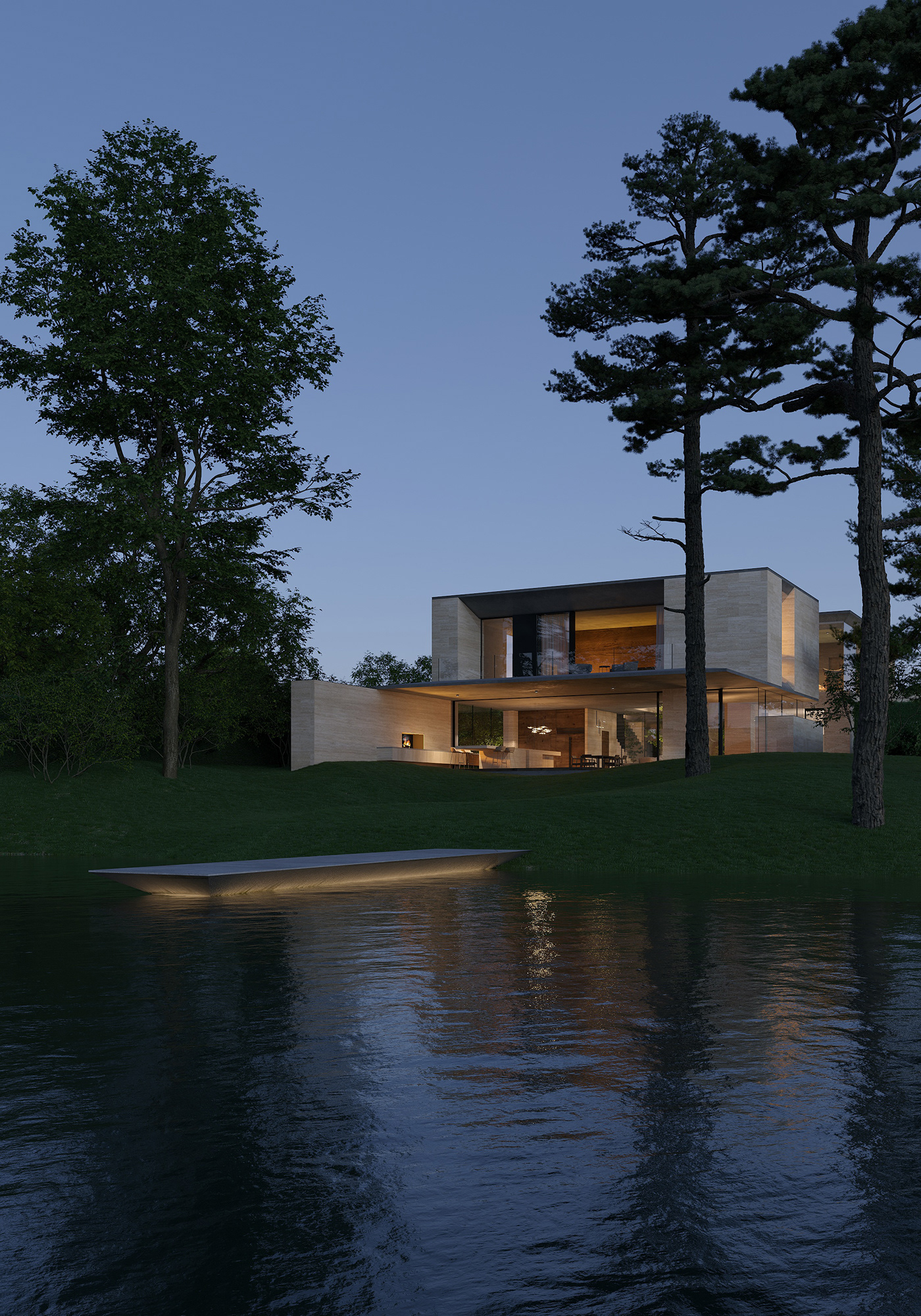 grass house river arhitecture visualization exterior CGI Render corona render 
