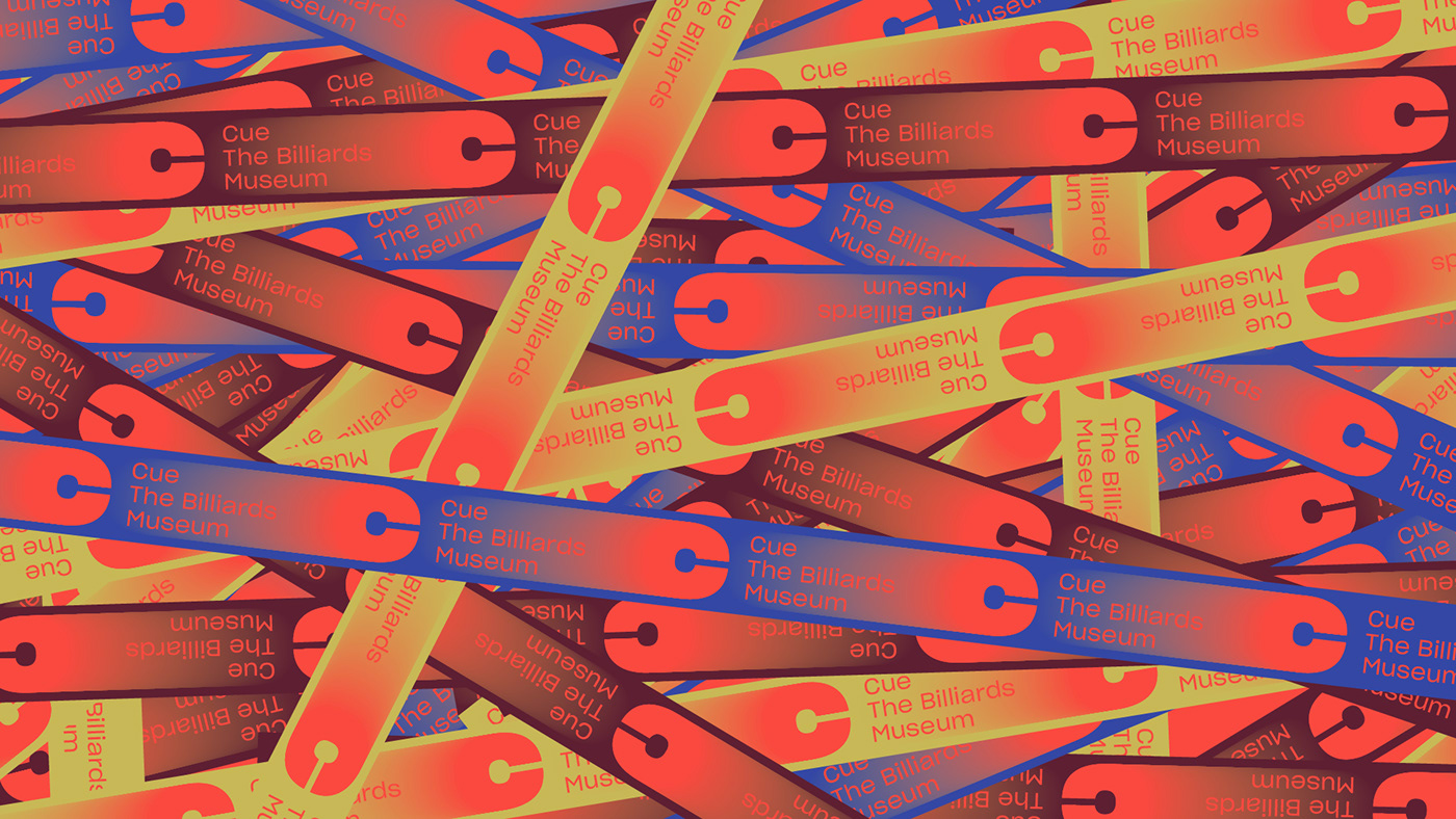 a lot of colorful wristbands designs mockup for Cue, the billiards museum