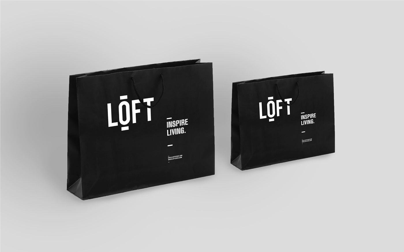 LOFT furniture store showroom brand logo black and white price tag Tagline map wayfinding floorplan slash