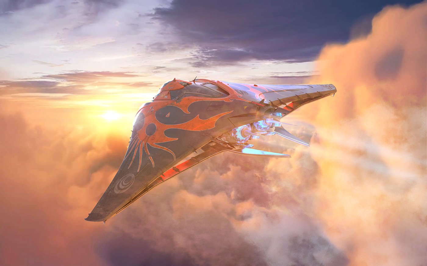 Spaceship concept 3D CGI Render Mantaray Spaceship spaceship design