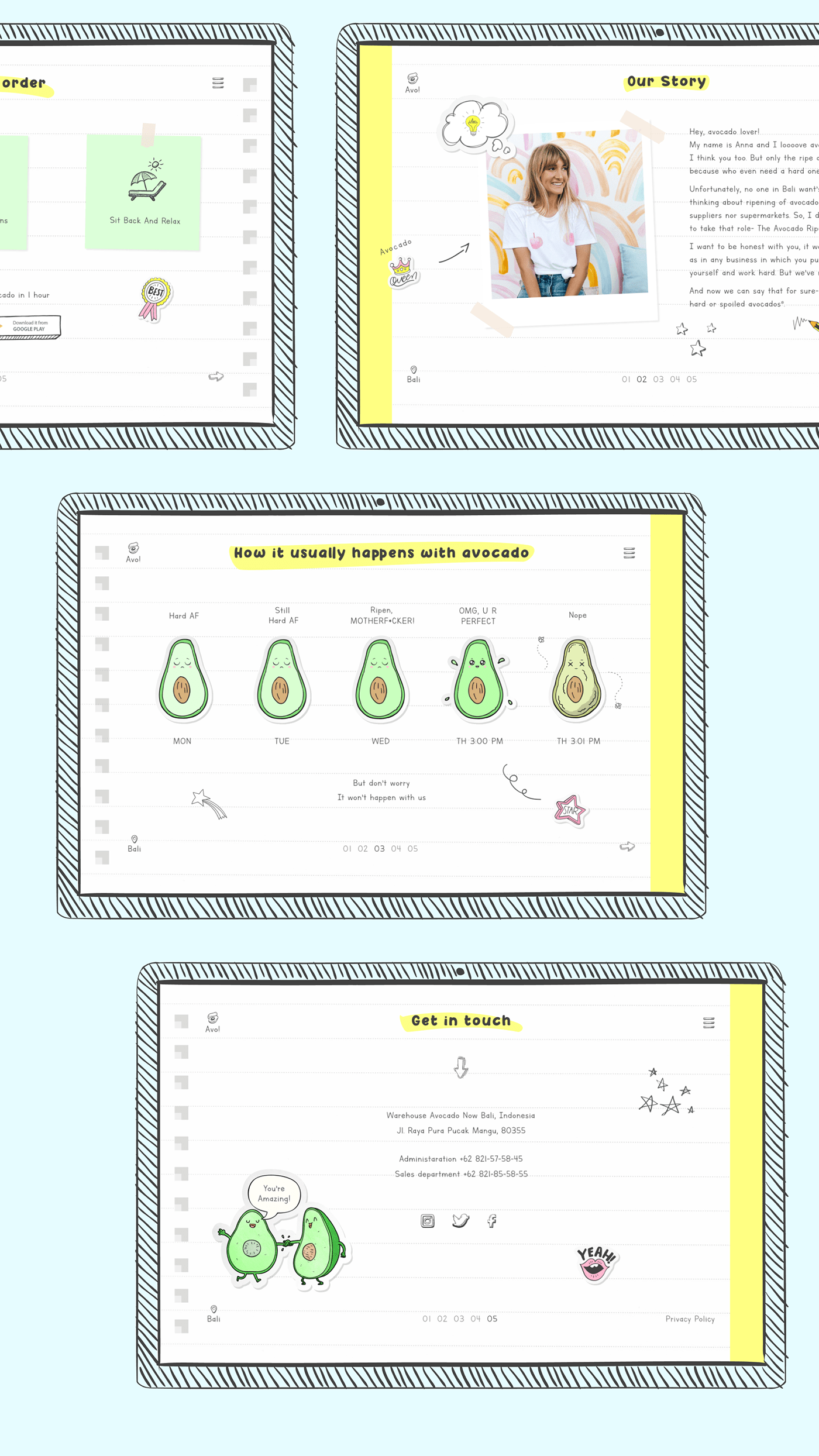 Web Design  avocado doodle sketch fruits branding  bali vegetables ILLUSTRATION 