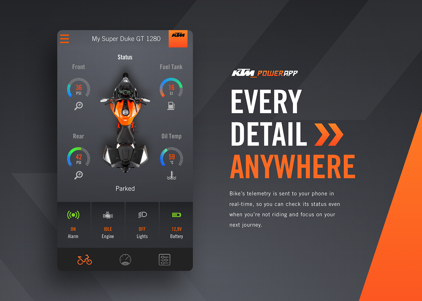 motorcycle UI interaction mobile app ux design Interface orange automotive  