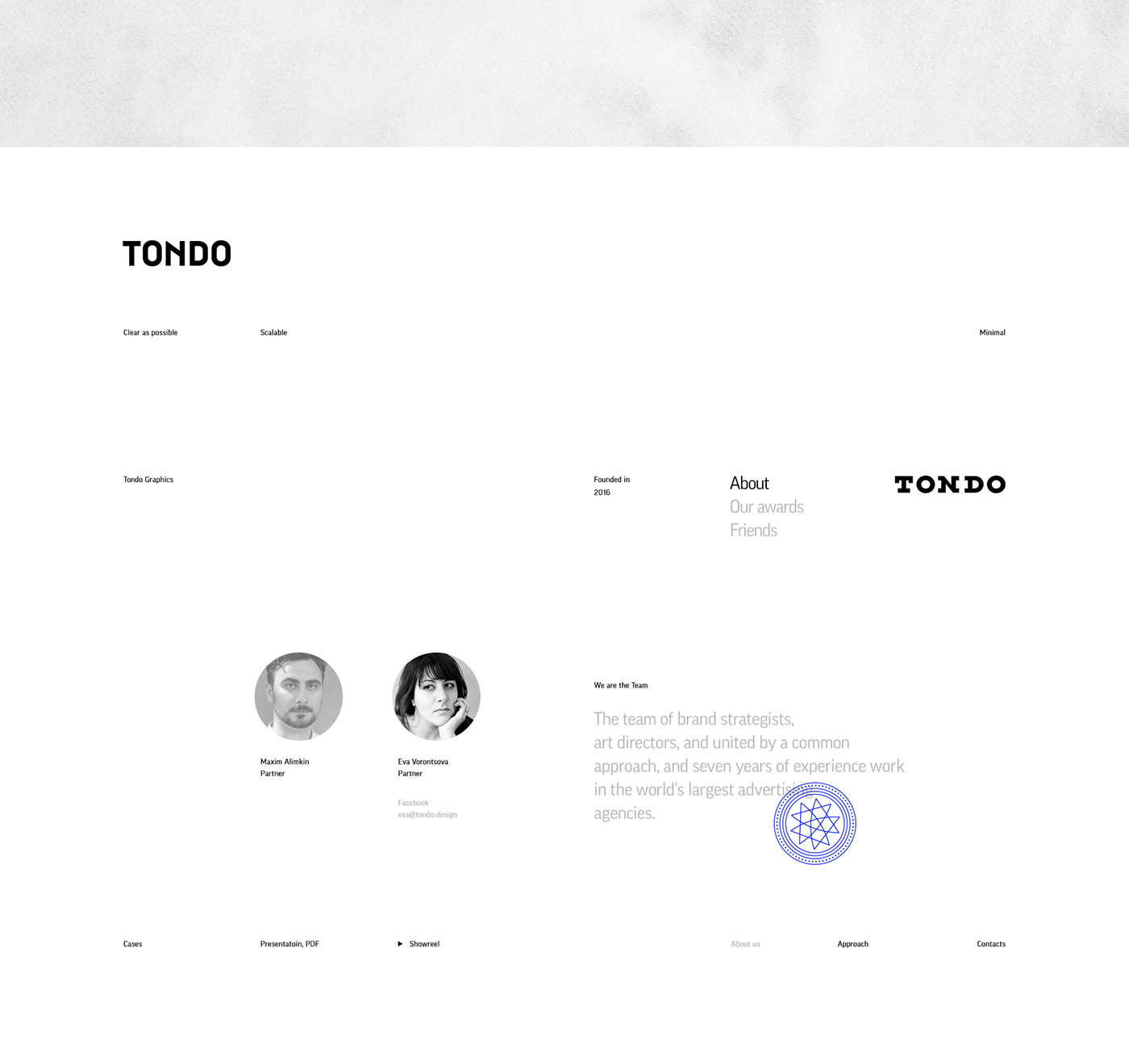 Tondo Website fullscreen minimal portfolio White red