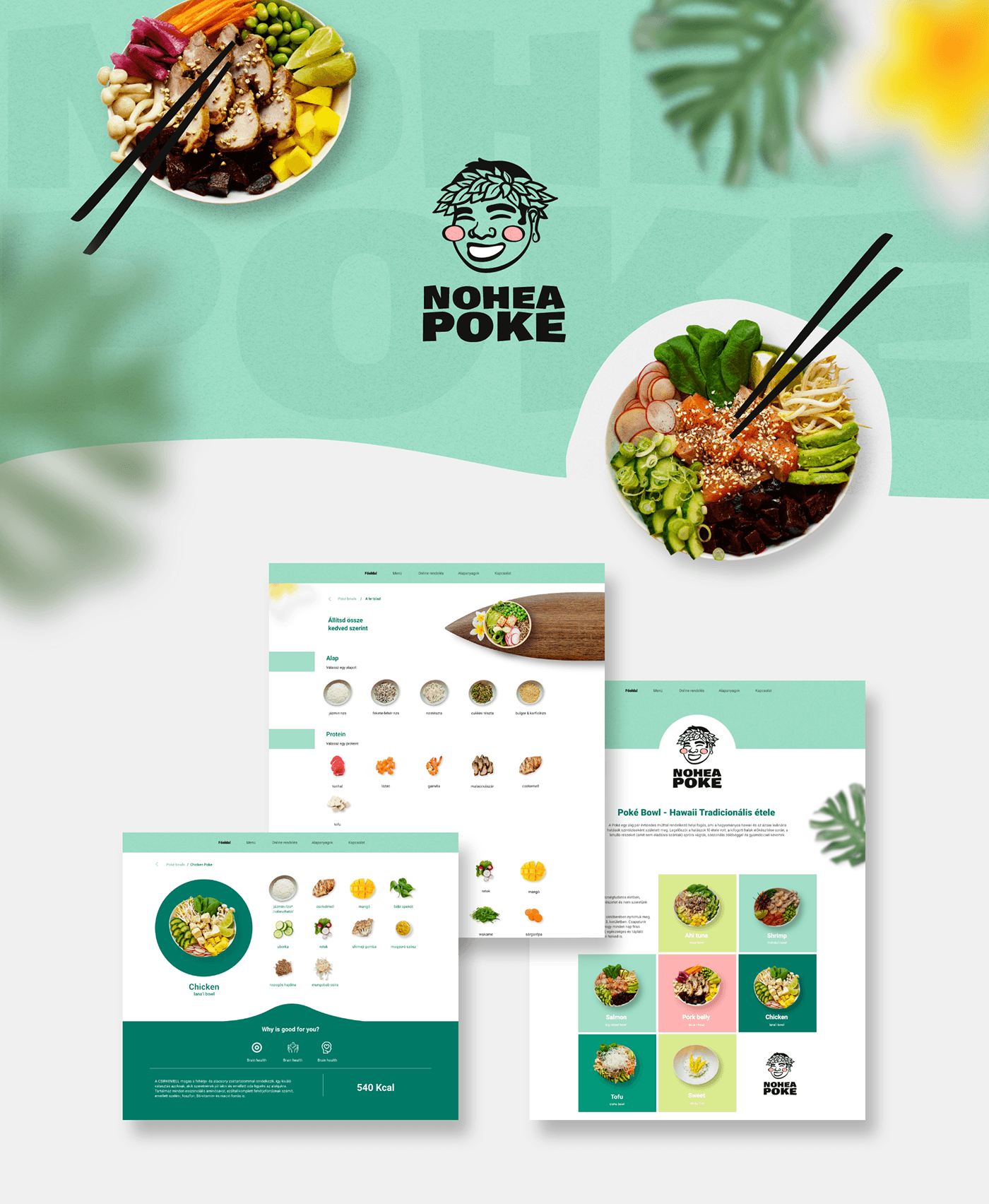 Web Design  branding  logo Poké Bowl Food  food styling