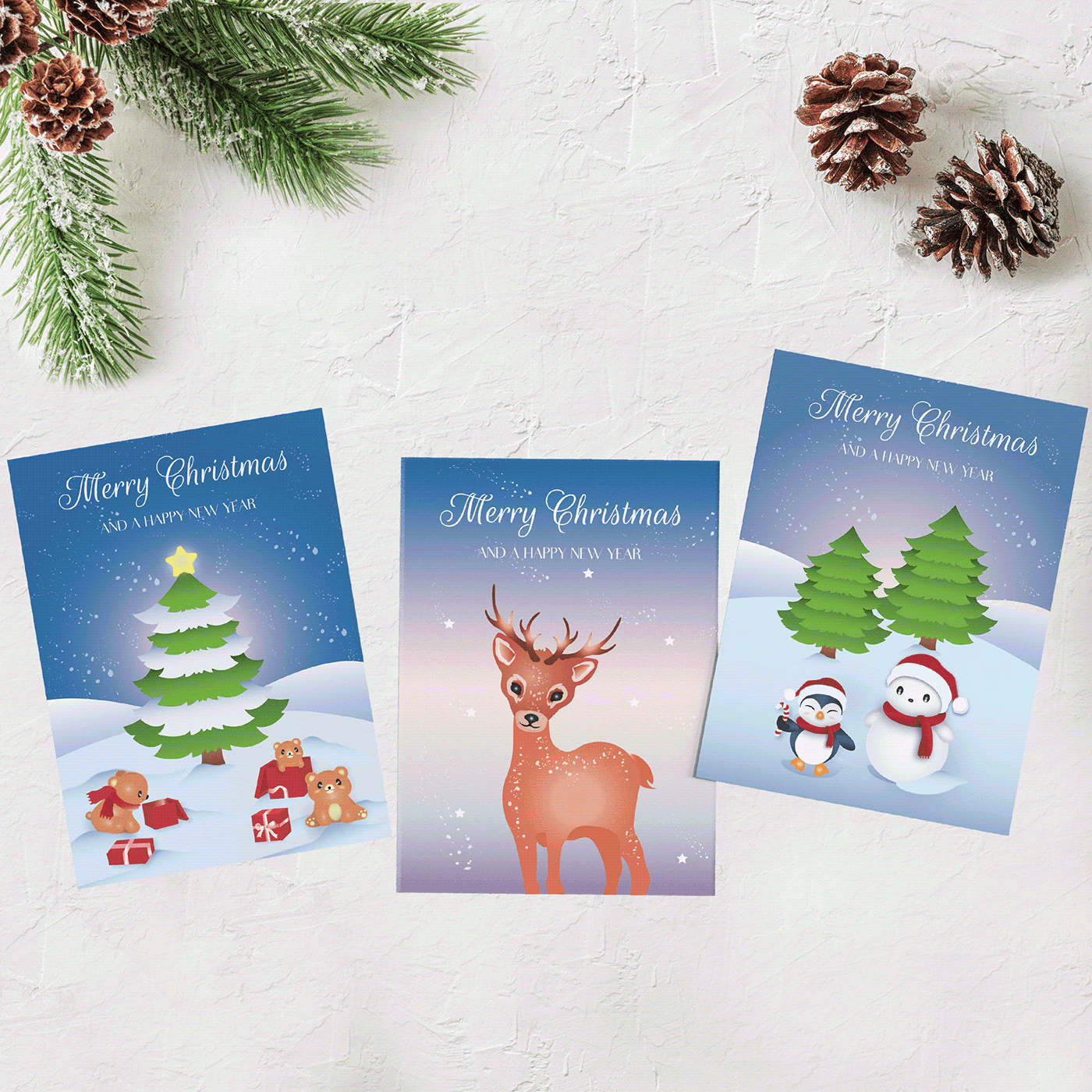 bear cards Christmas deer penguin snowman Tree  xmas greetings holidays