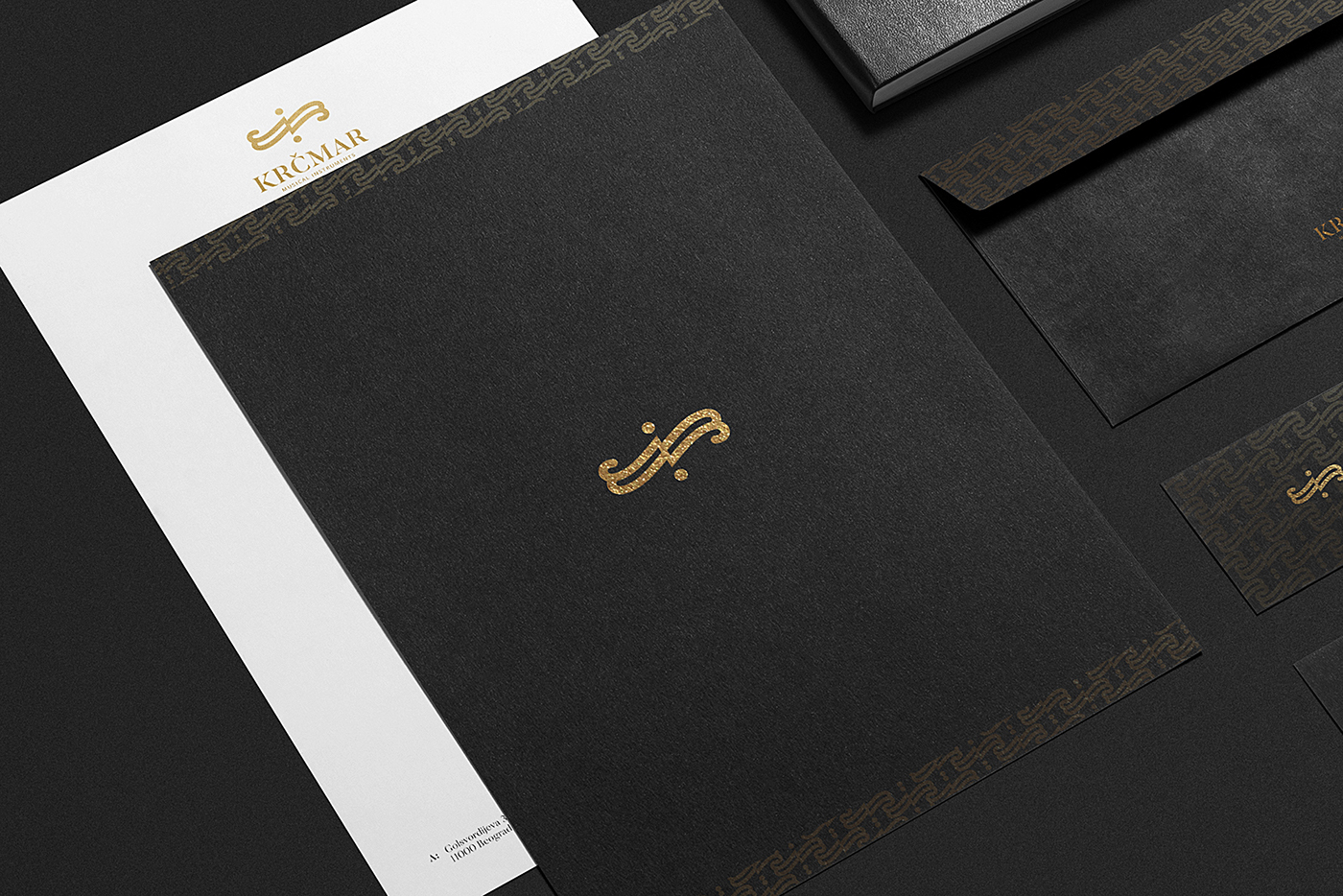 visual identity branding  graphic design  music Musical Instruments dark grey golden luxurious logo pattern