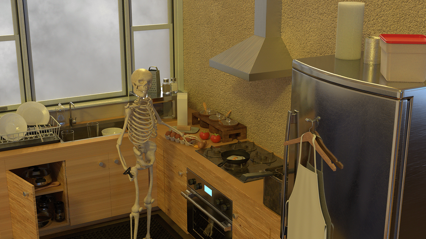 Halloween kitchen skeleton cooking spooky autumn 3dmodeling room egg Food 