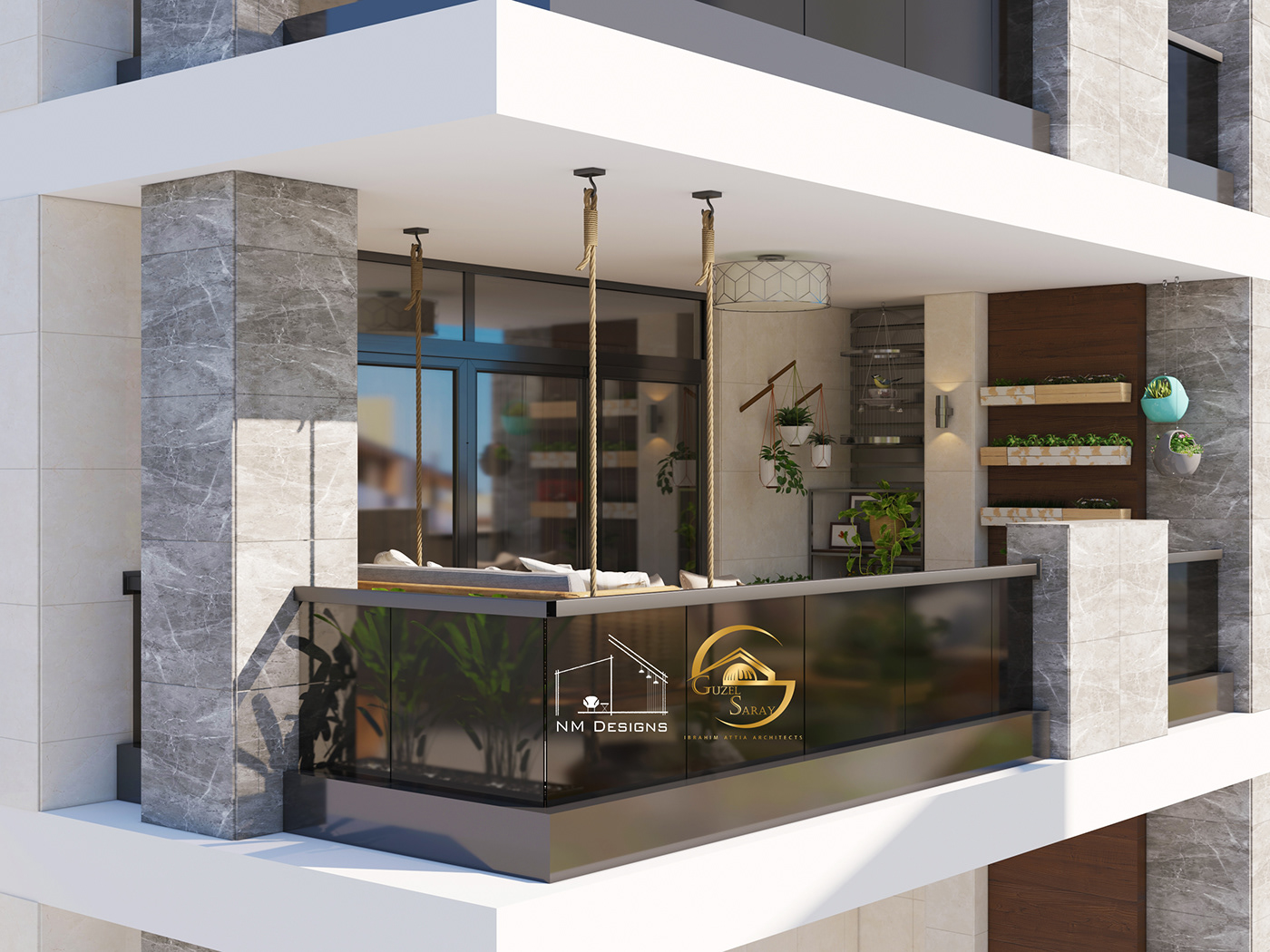 interior design  visualization Render 3ds max bohemian plants wood Interior design balcony