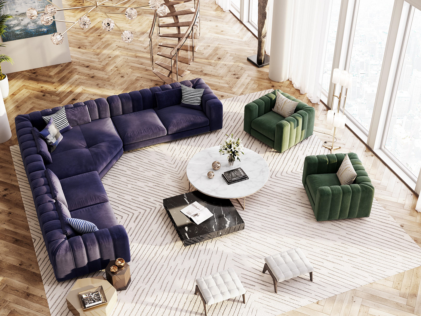 Interior design Render CGI New York penthouse corona render  3ds max