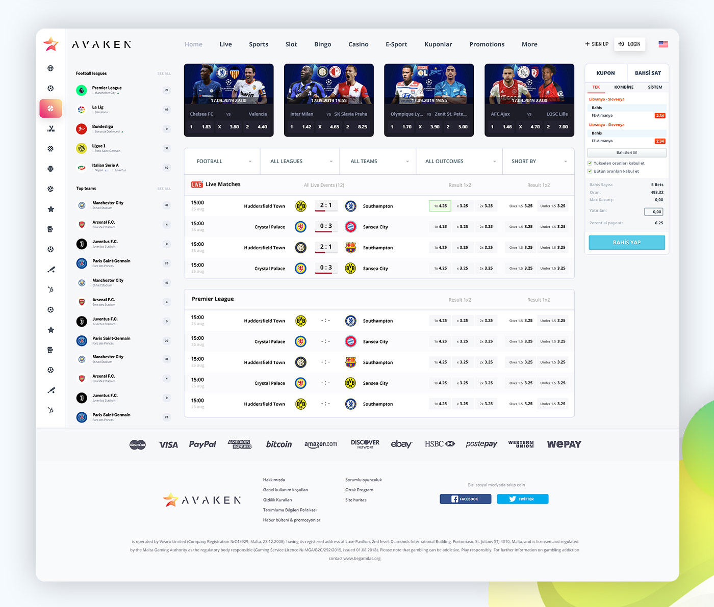 football UX UI statistics soccer sport app bet transfers rating casino