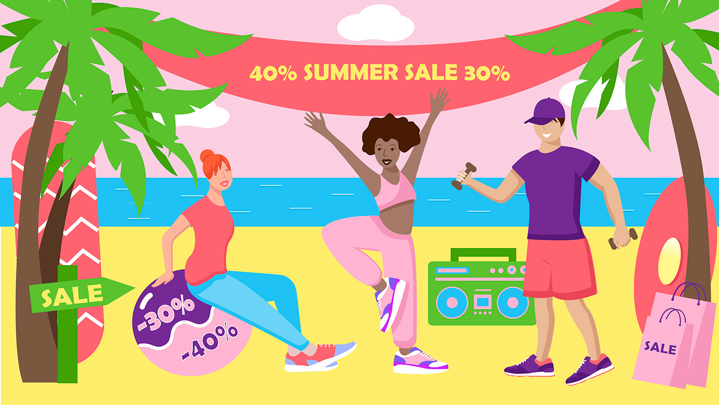 adobe illustrator Advertising  beach Digital Art  ILLUSTRATION  sale shoes sneakers summer vector