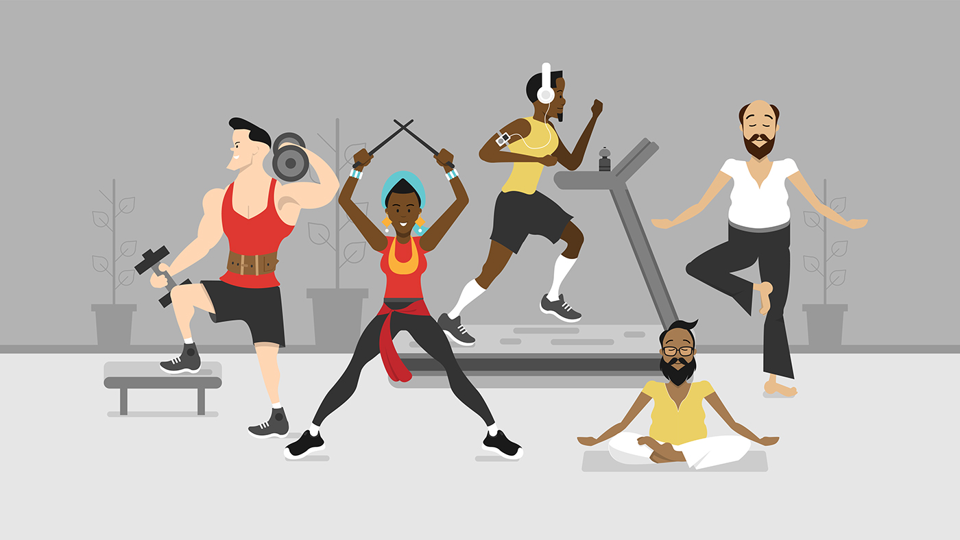 Diversity gym fitness exercise vector animated gif