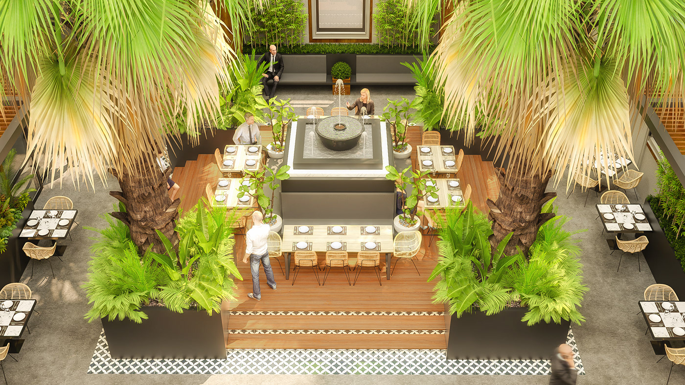 palm Tree  tiles black green atrium hotel canopy bamboo Lobby