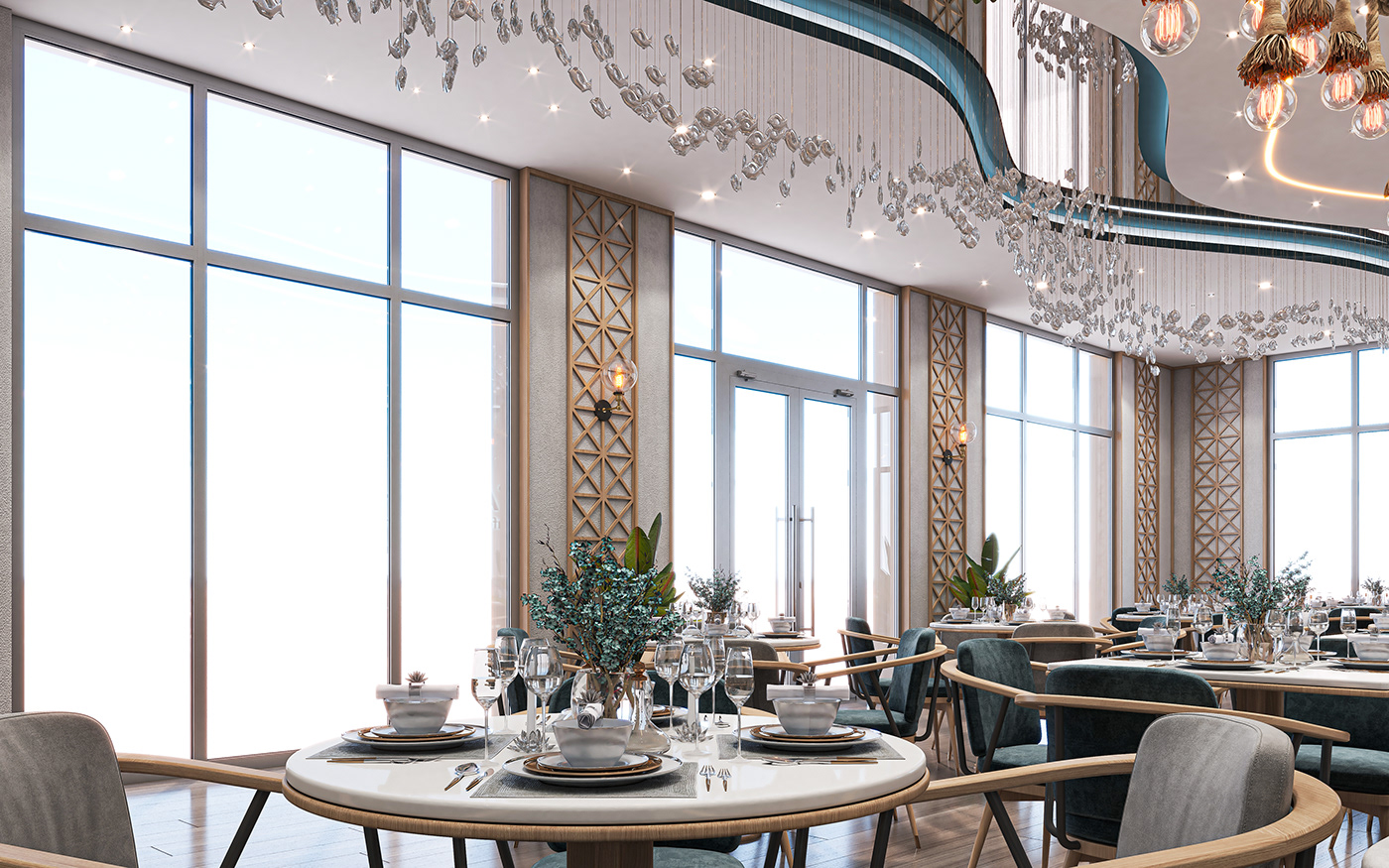 3dmax Render vray fish restaurant ropes Interior ceiling architecture visualization