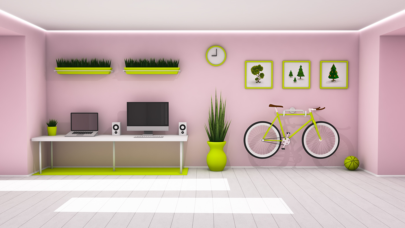 room Interior furniture Bicycle Young Laptop wood concrete sofa books