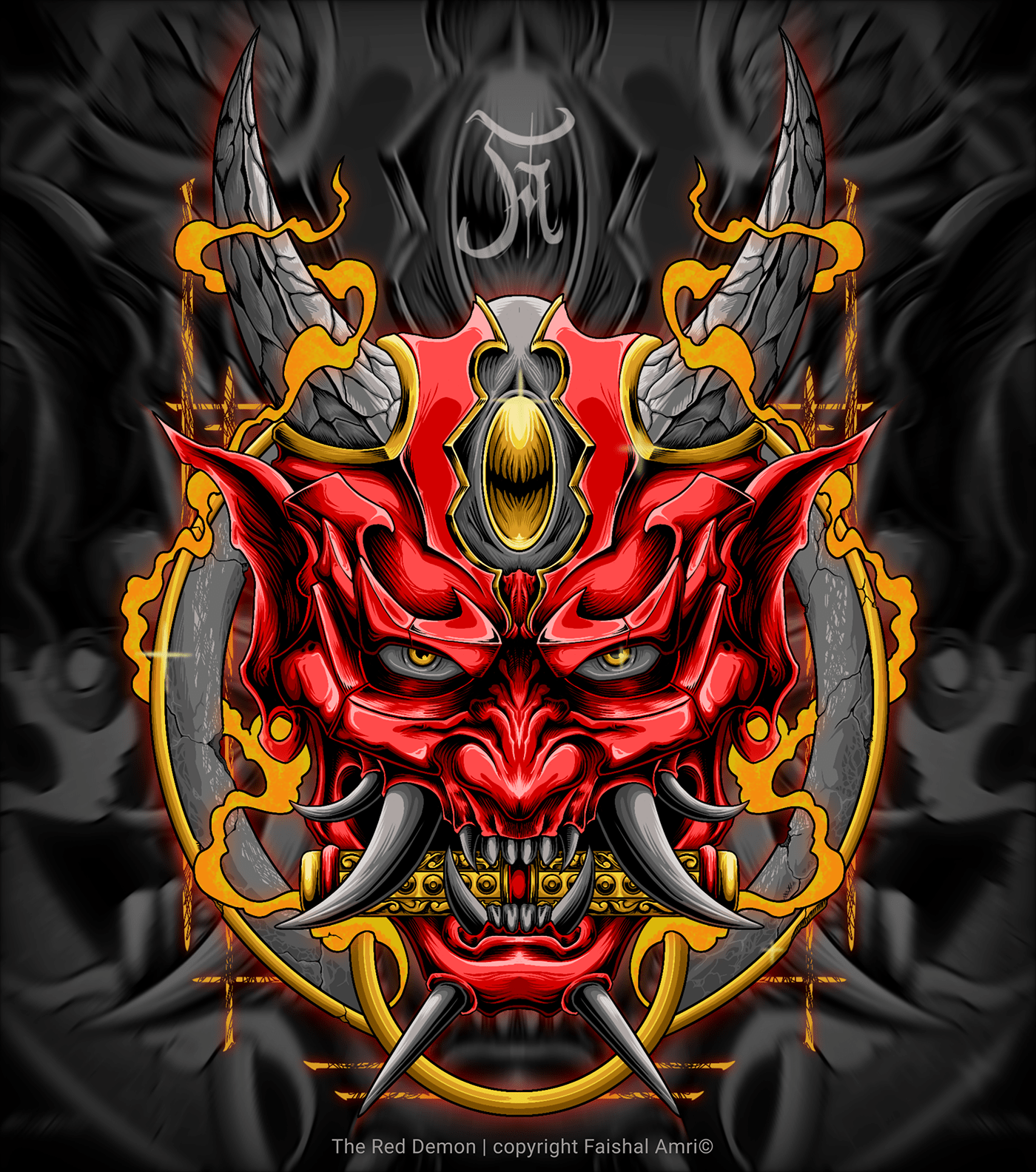 japanese demon japanese illustration metal head Oni Drawing T-Shirt Design