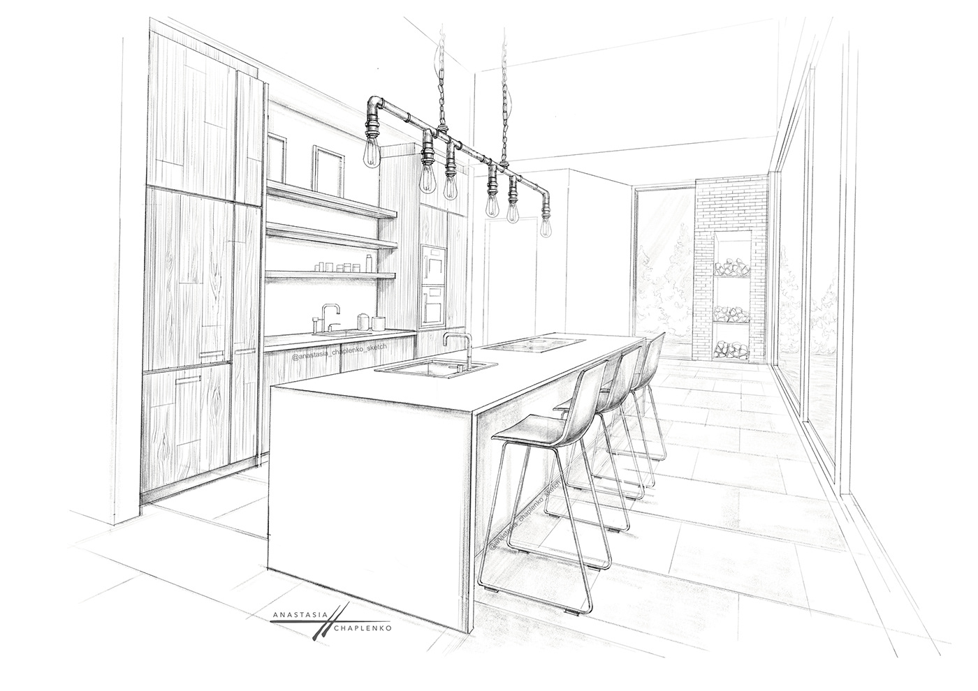 anastasia chaplenko architecture interior design  kitchen visualization rendering sketch visualization