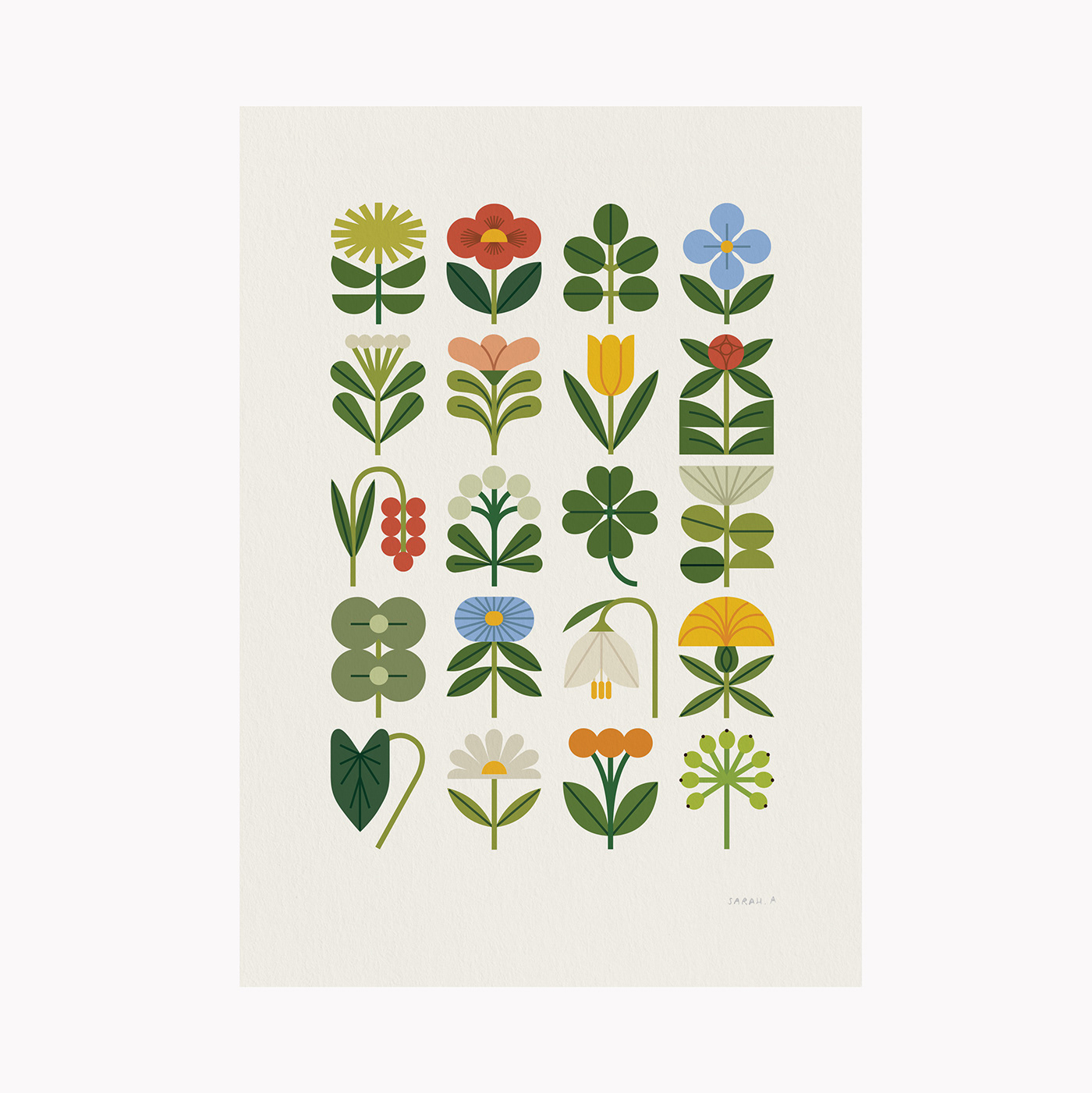 print ILLUSTRATION  plants Flowers botanical giclee cards simple folk geometric