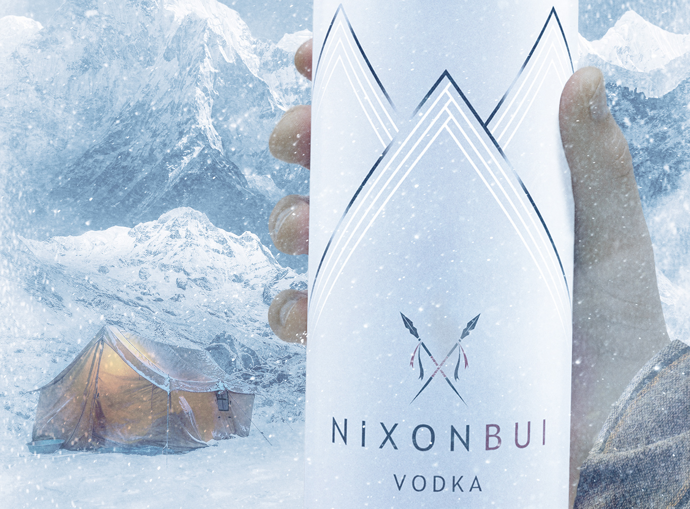 Vodka bottle 3D drink package snow mountain CGI Packshot Packaging