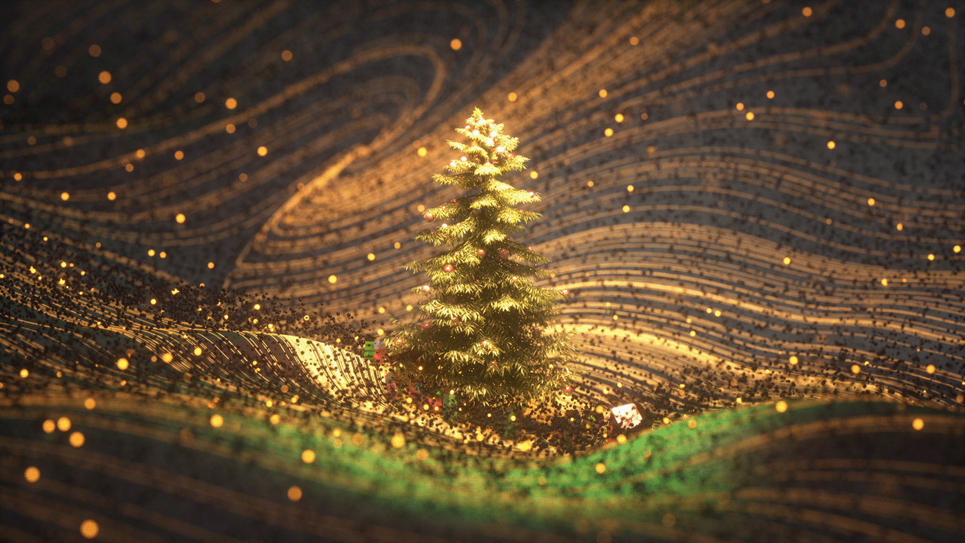 3D Christmas design gold ILLUSTRATION  octane Render styleframe xmas xparticles