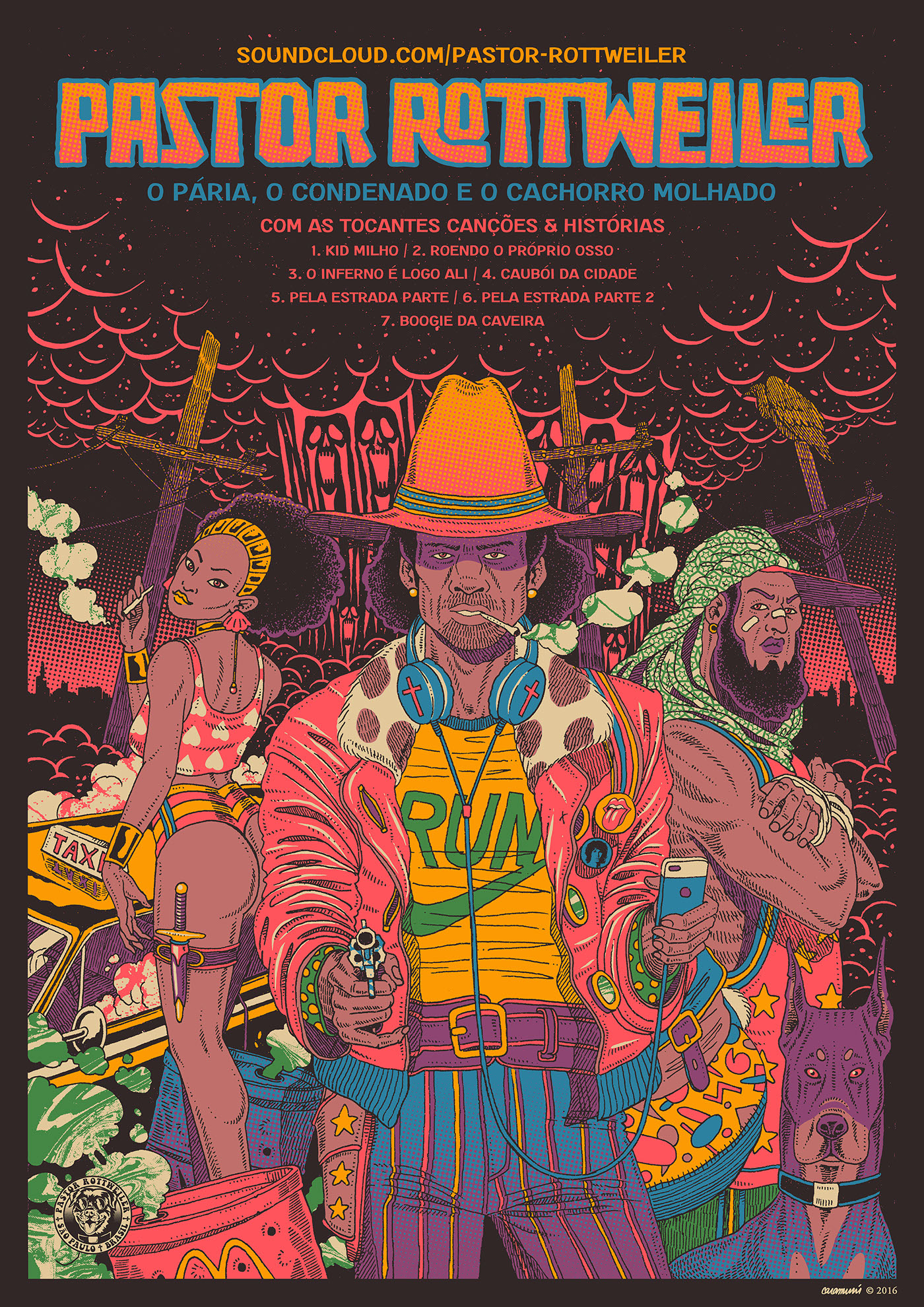 art poster pastor Rotweiller blues band são paulo Brazil underground psychedelic comics colors blaxploitation Caramurú Pop Art
