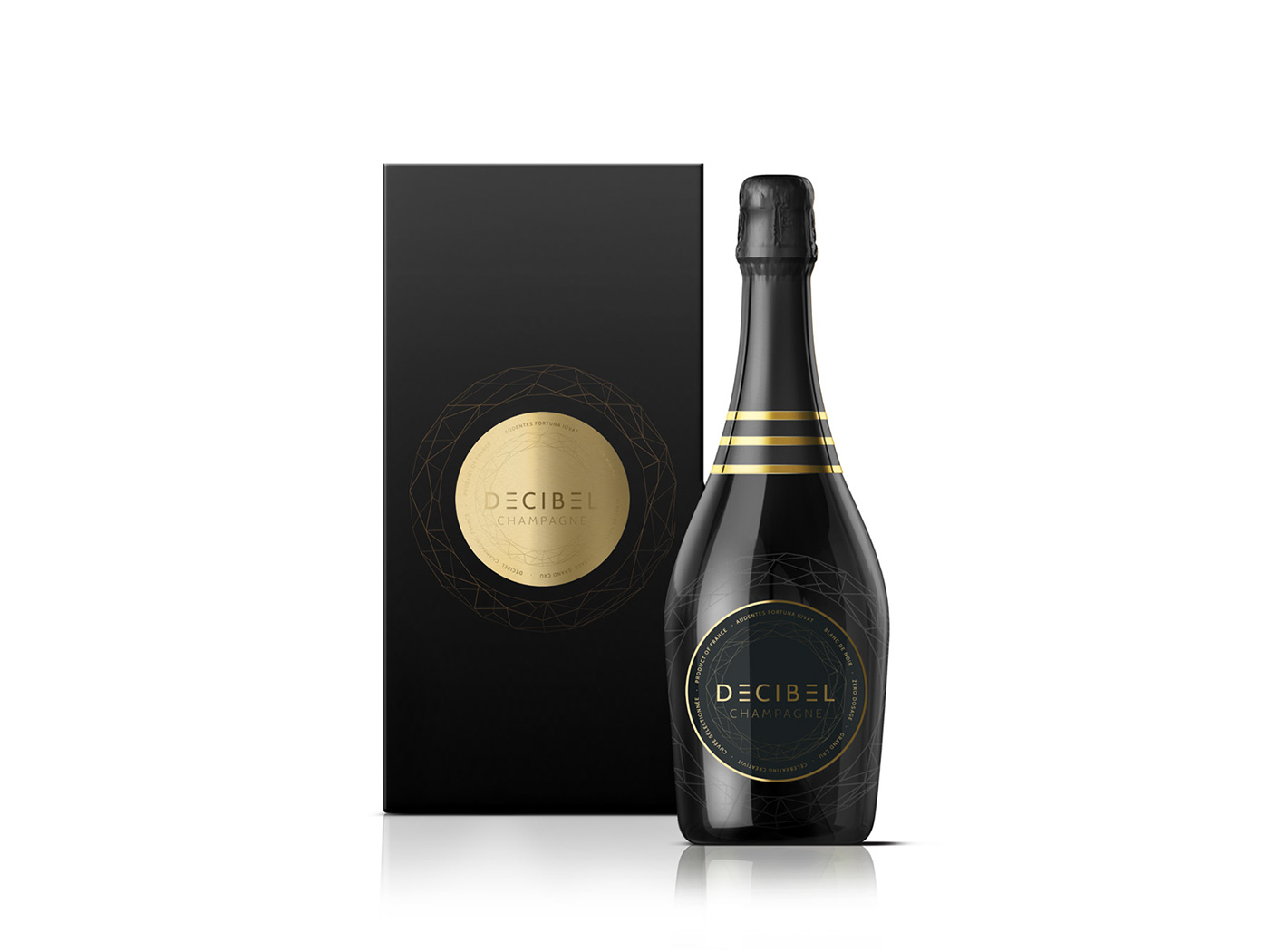 Champagne decibel ibiza design black bottle redesign