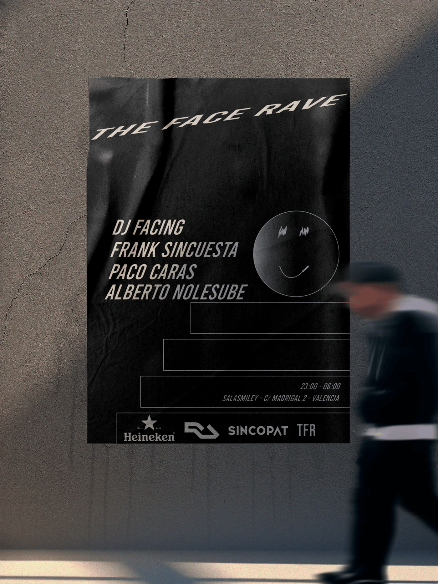 The Face Rave Techno Party Flyer Poster - Explore how the poster looks on a wall.