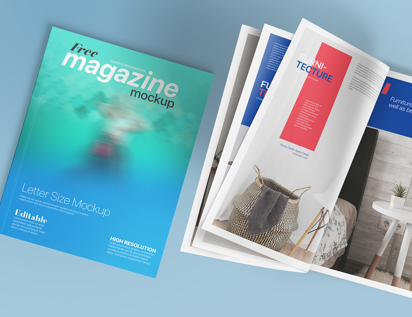 cover editorial free freebie magazine Mockup paper realistic spread US Paper