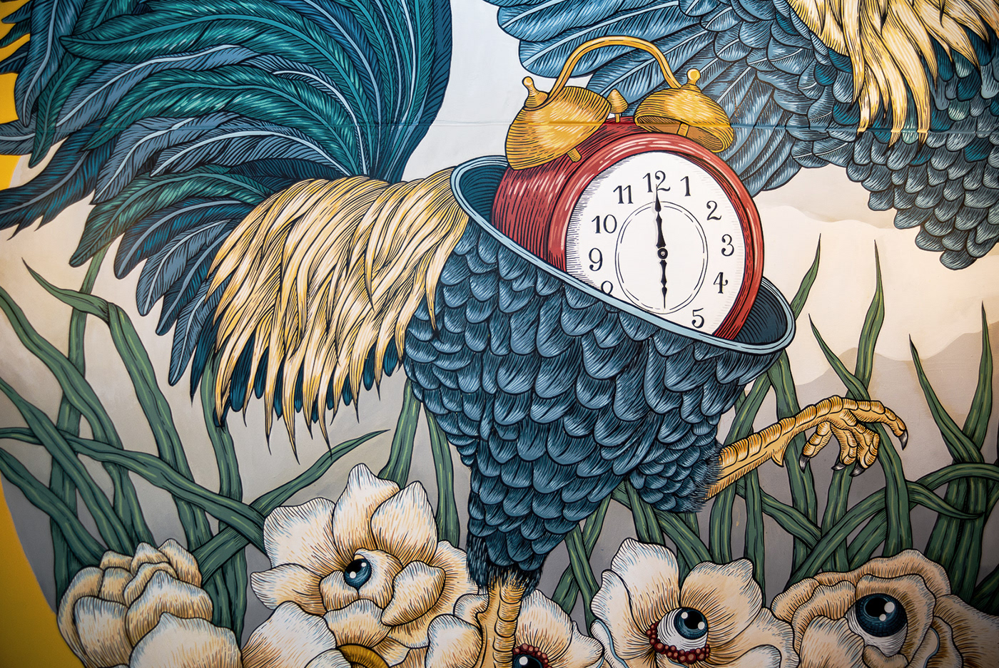 animal art artwork artworks fine art interiordesign Mural painting   restaurantdesign Rooster wallpainting