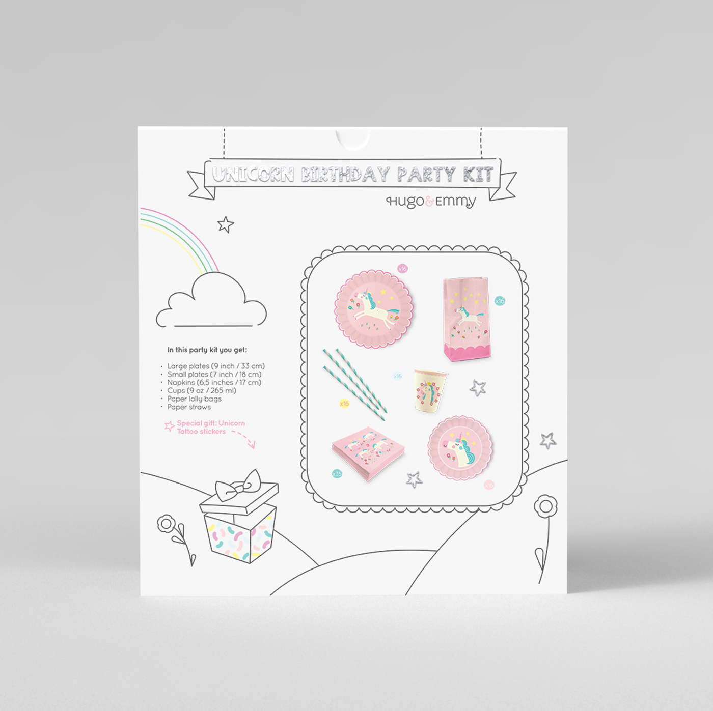 girly blue pink Colourful  linework line drawing simple box package vector