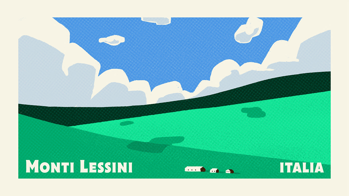 adobe illustrator digital illustration Drawing  editorial ILLUSTRATION  Italy Landscape mountains print stamp