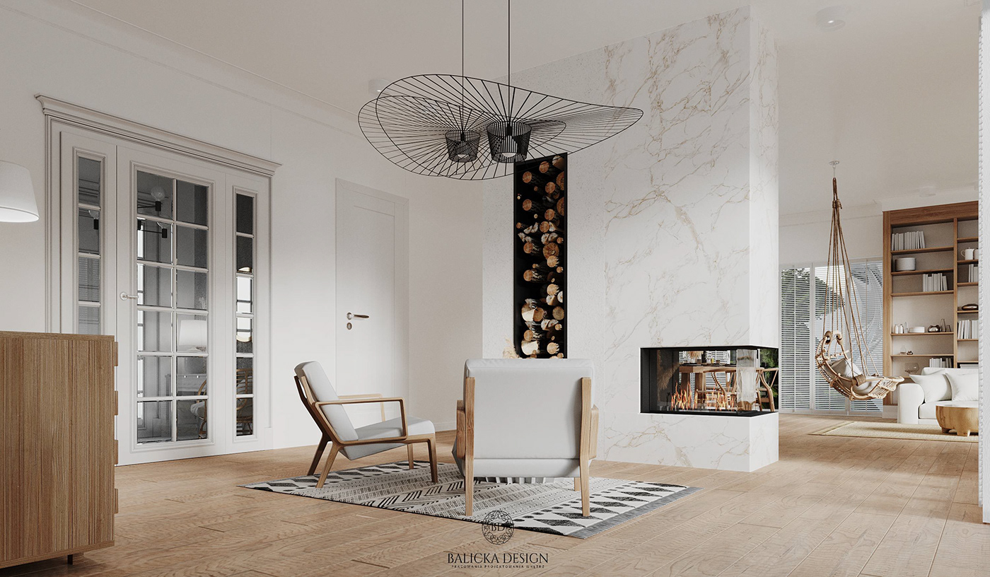 modern elegant Classic design interior design  balicka design fireplace living room bright Seaside