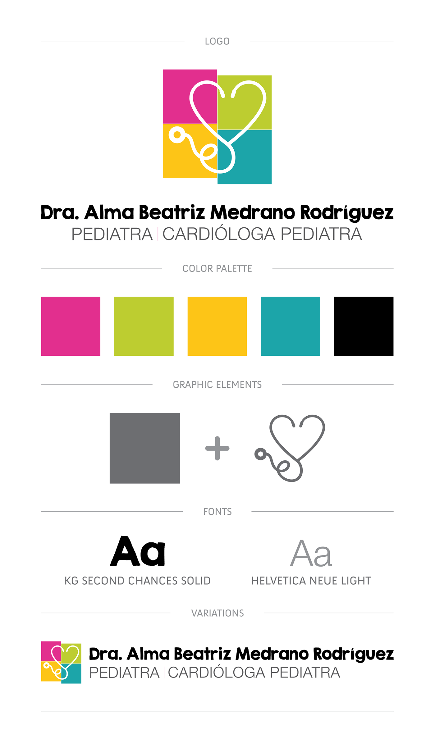 branding  Style Guide diseño gráfico imagen Doctora cardióloga pediatra Health estetoscopio Stationery