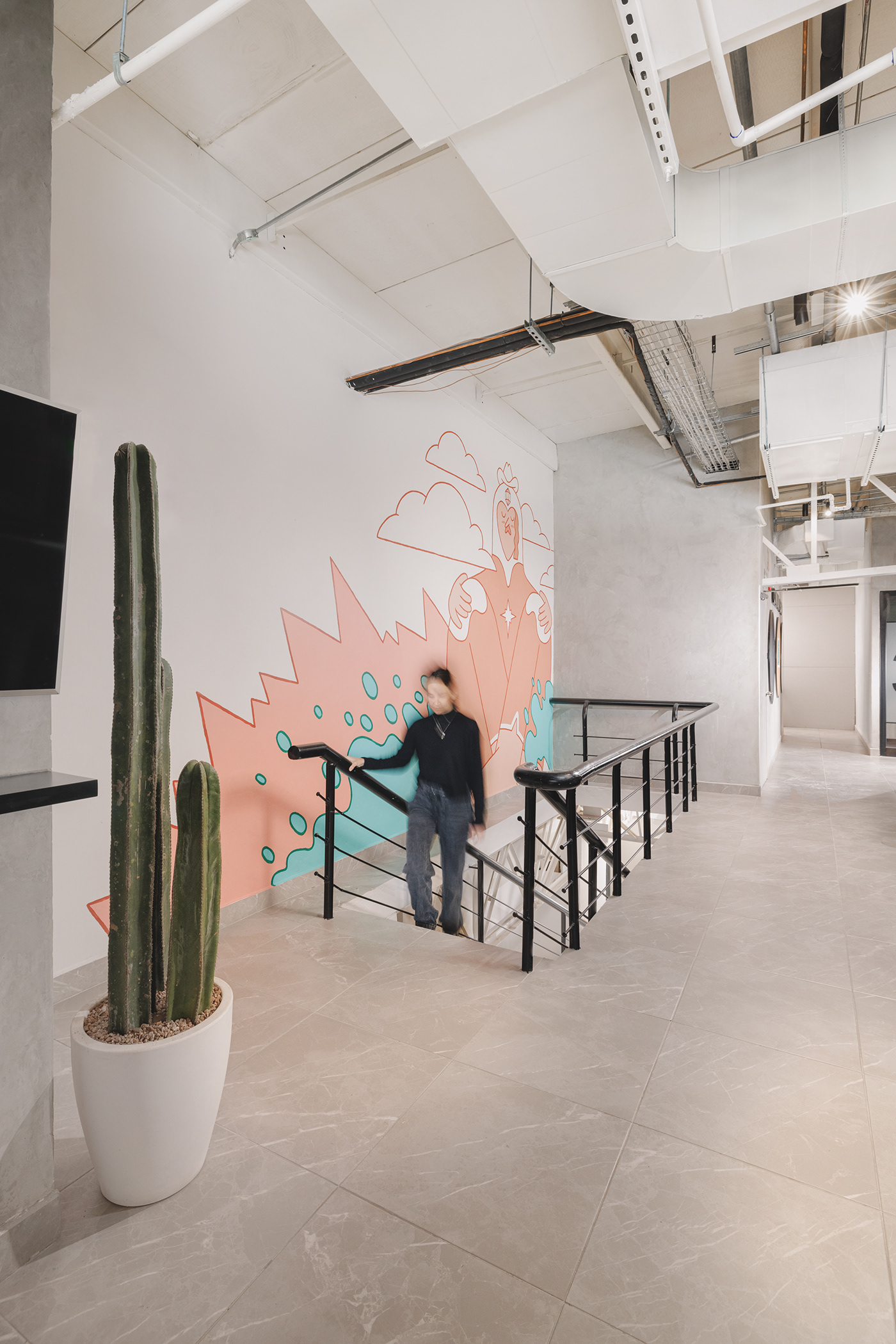 3D architecture Interior modern Mural neon Office Render visualization wall art