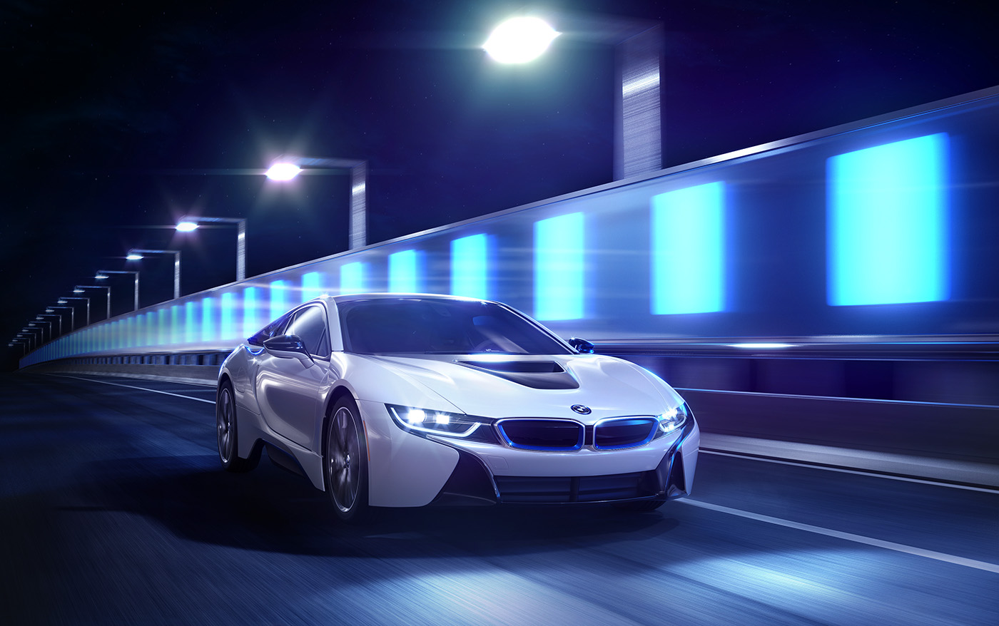BMW car night billboard motion blur 3D Digital Art 