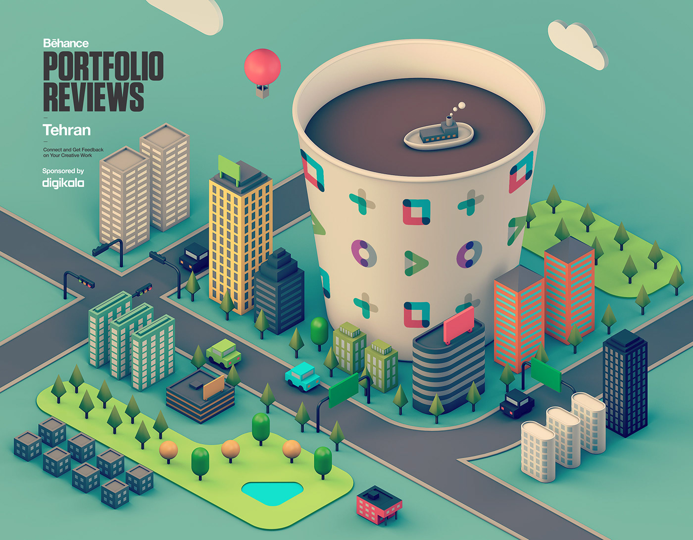 cinema4d Isometric cup city Behance portfolio review Event Gathering
