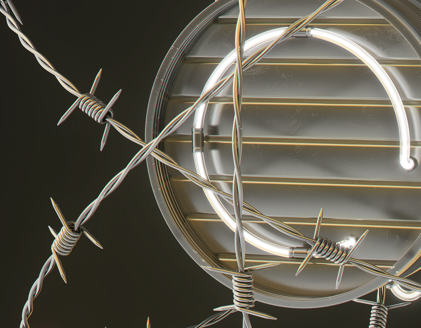 wire barbed fallout apocalyptic industrial 3D illustration CGI everydays punk radioactive